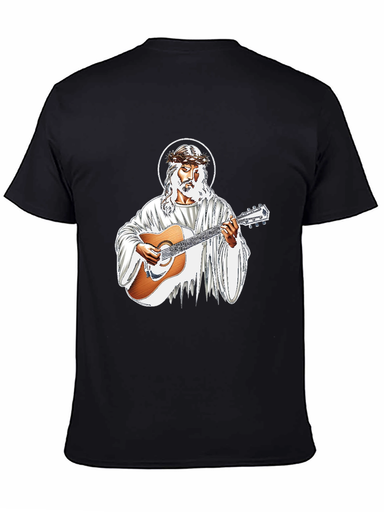 Jesus Christ Guitarist Graphic Black T-Shirt