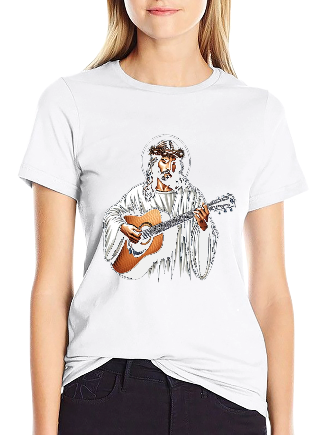 Jesus Christ Guitarist Graphic Black T-Shirt