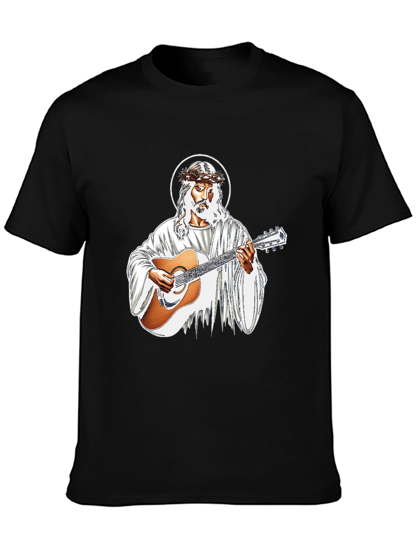 Jesus Christ Guitarist Graphic Black T-Shirt