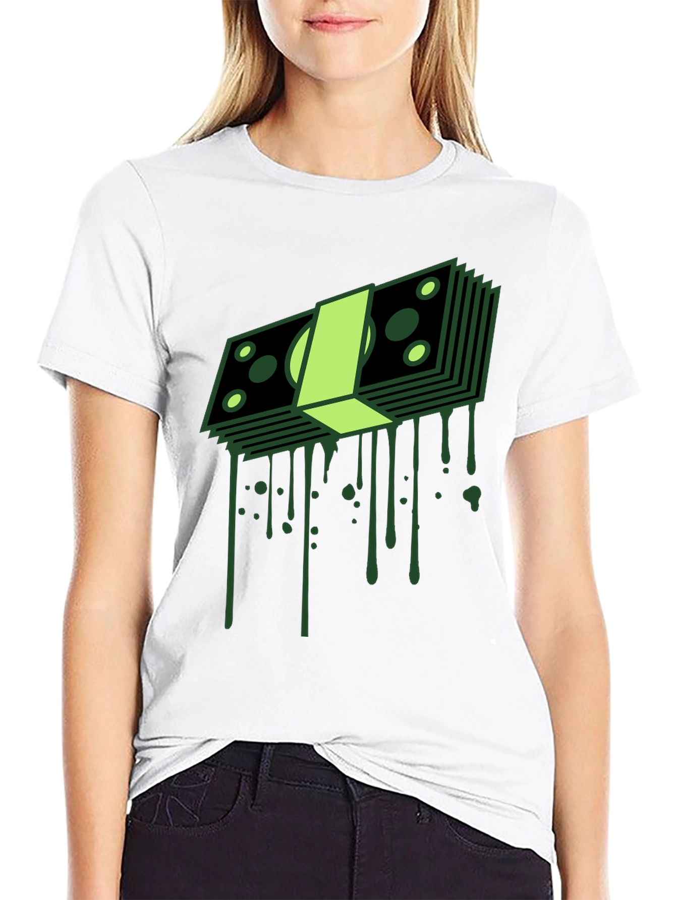 Dripping Money Graphic Tee - Black Cotton Blend