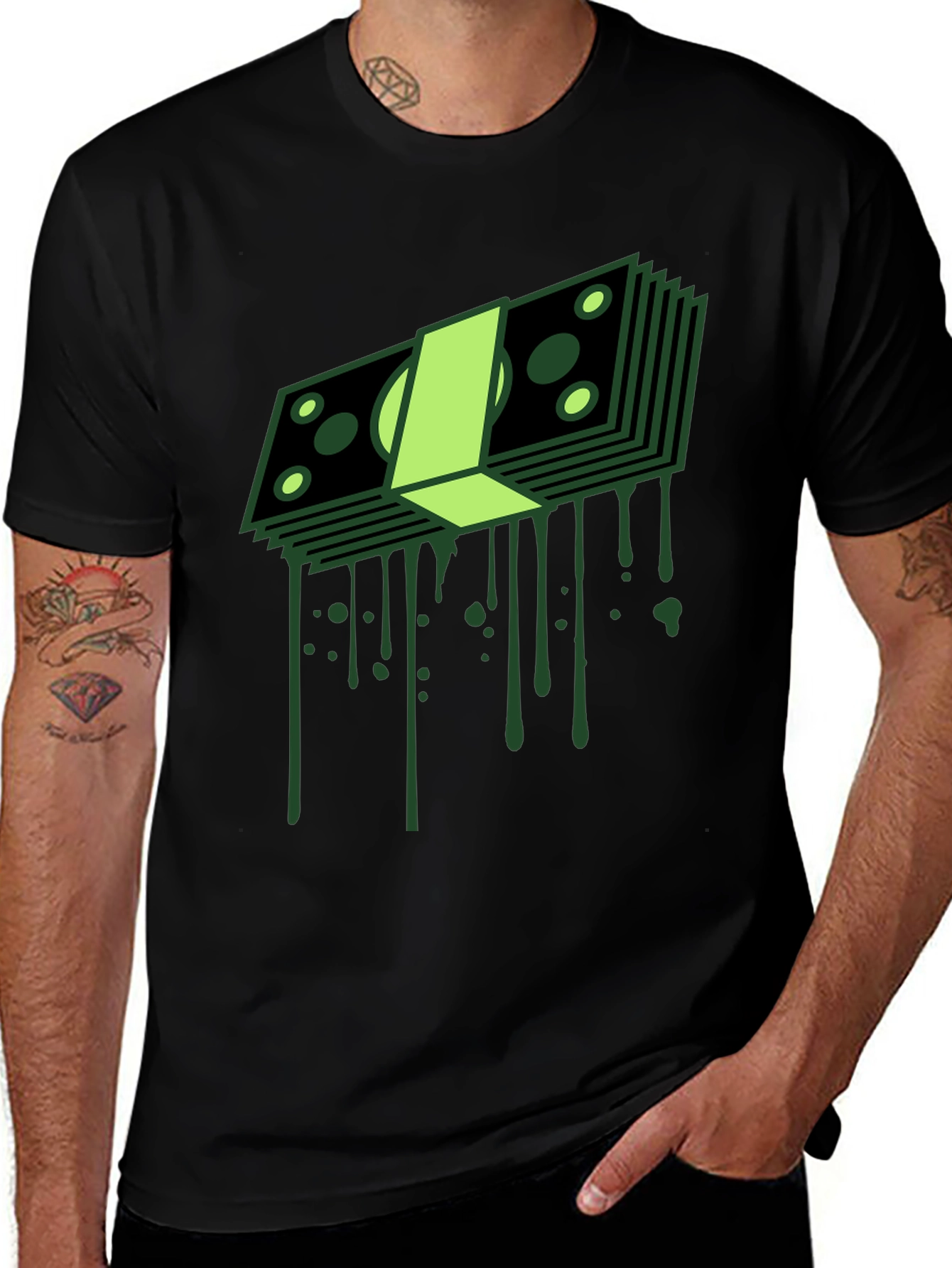 Dripping Money Graphic Tee - Black Cotton Blend