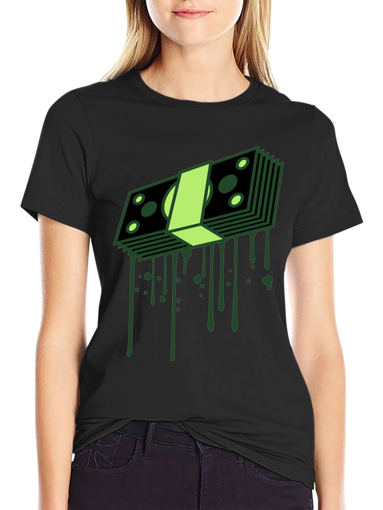Dripping Money Graphic Tee - Black Cotton Blend