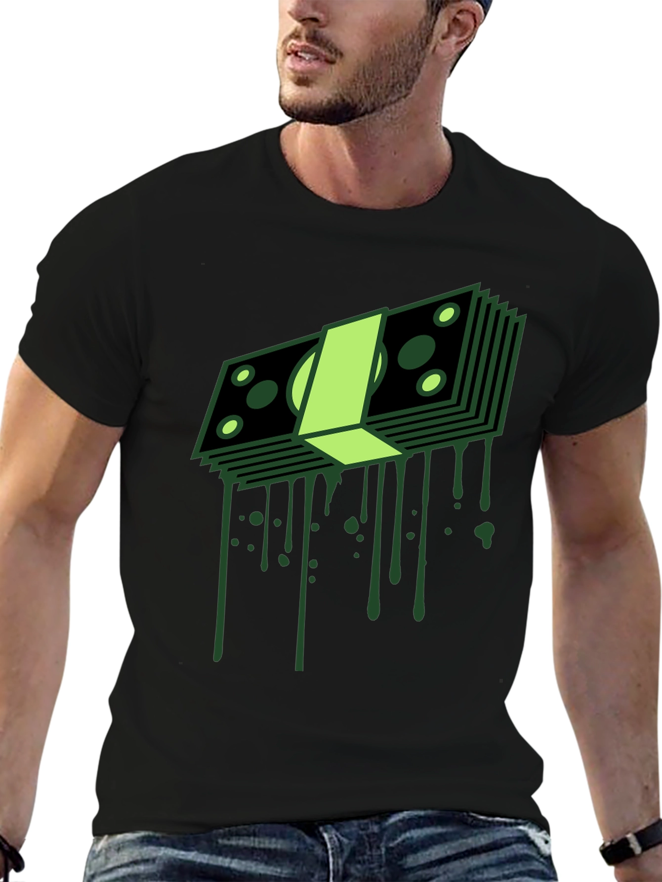 Dripping Money Graphic Tee - Black Cotton Blend