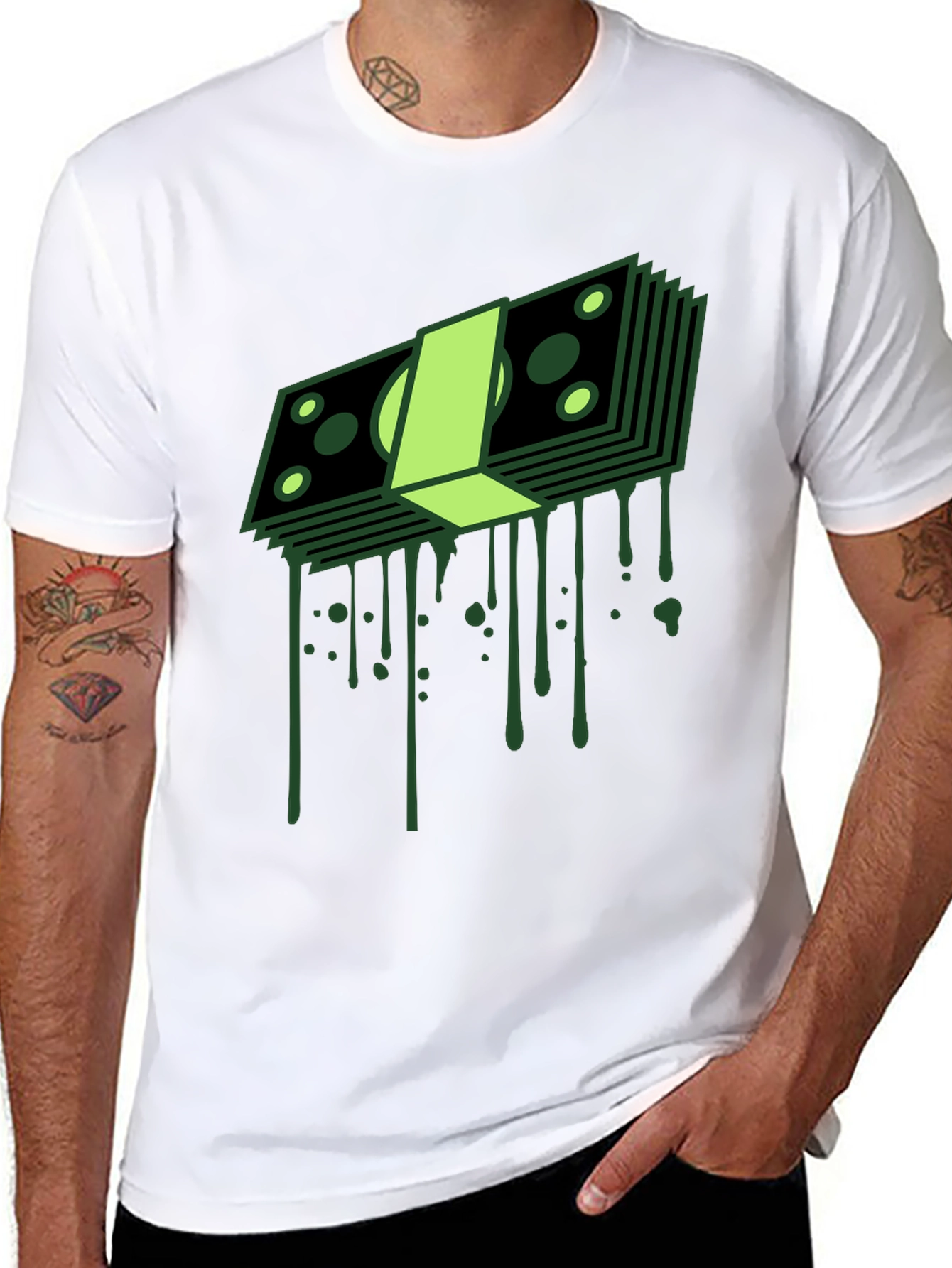 Dripping Money Graphic Tee - Black Cotton Blend