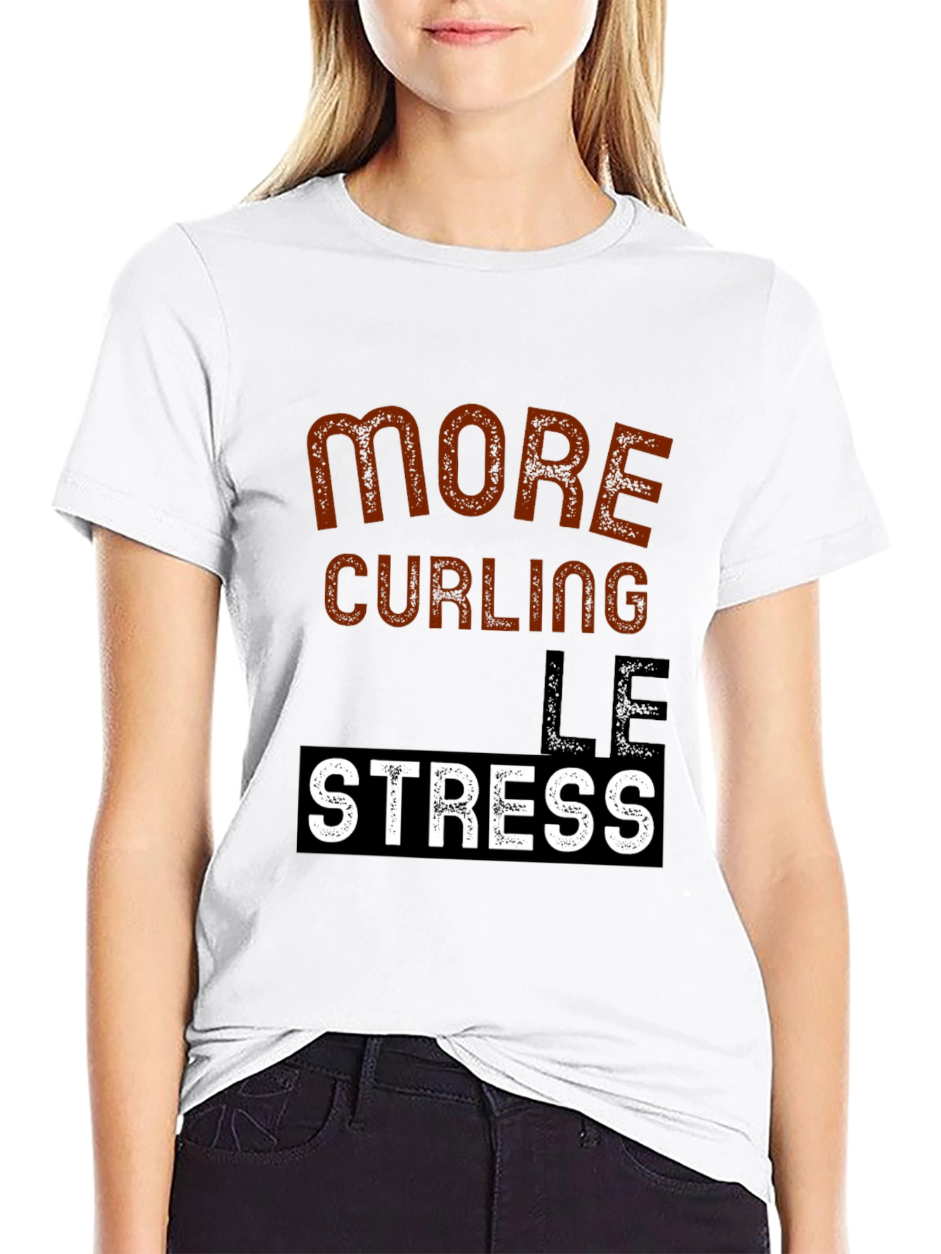 More Curling Less Stress Black T-Shirt