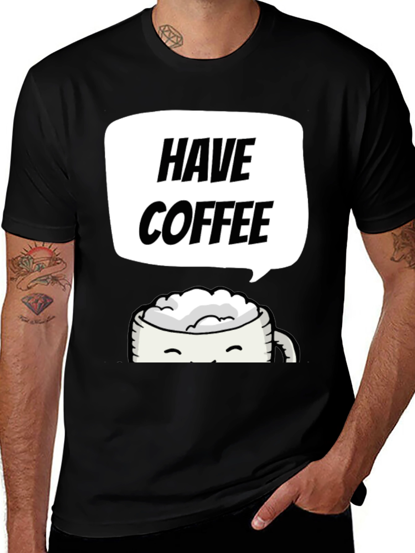Have Coffee Graphic Tee - Black Crew Neck T-Shirt