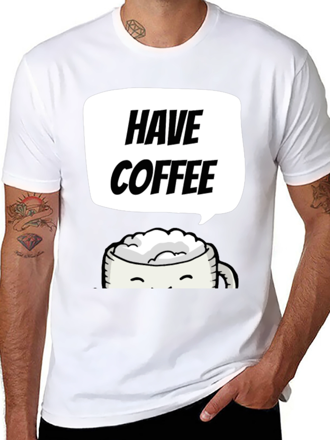 Have Coffee Graphic Tee - Black Crew Neck T-Shirt
