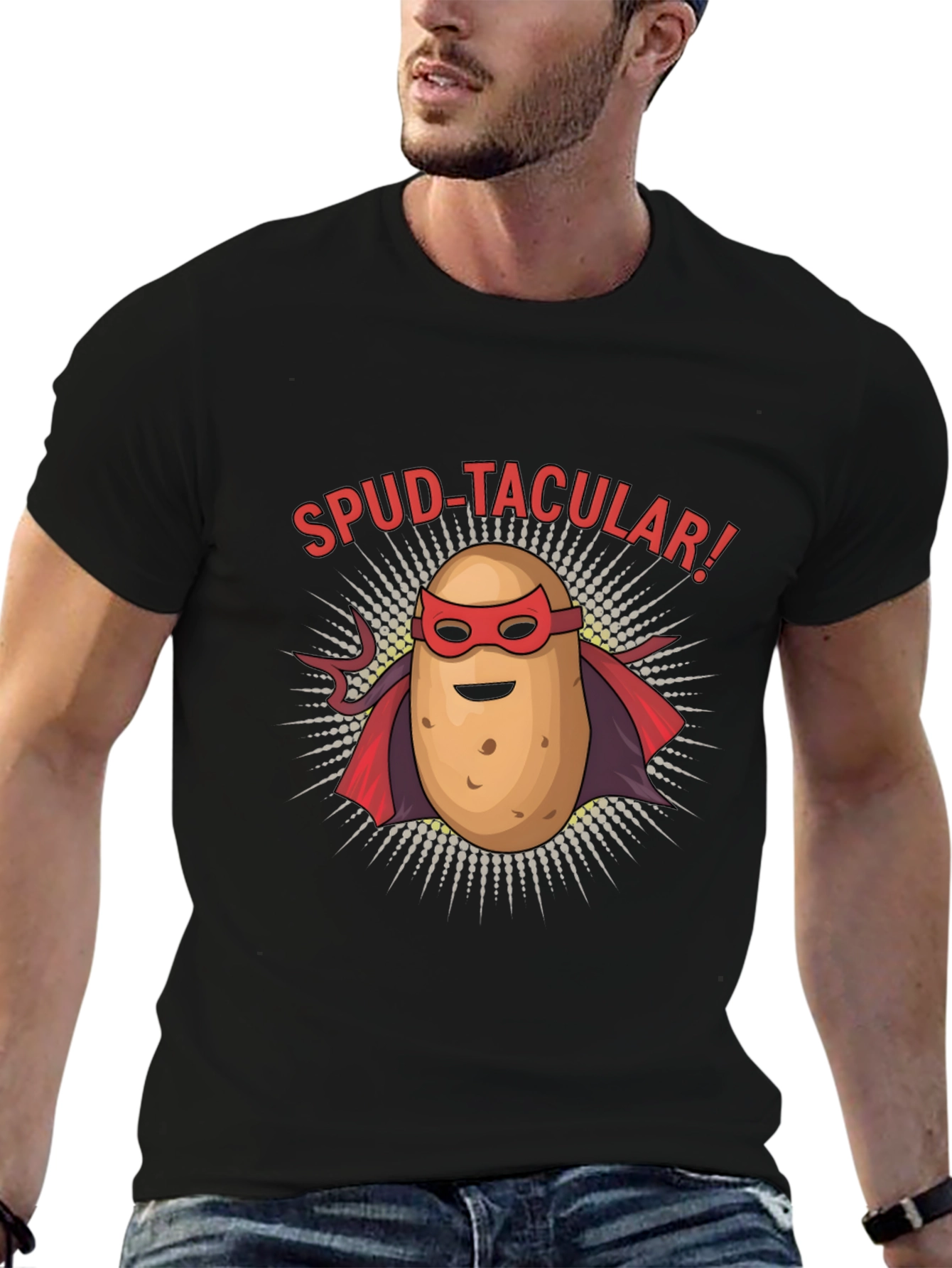 Spud-tacular Potato Superhero Black T-Shirt