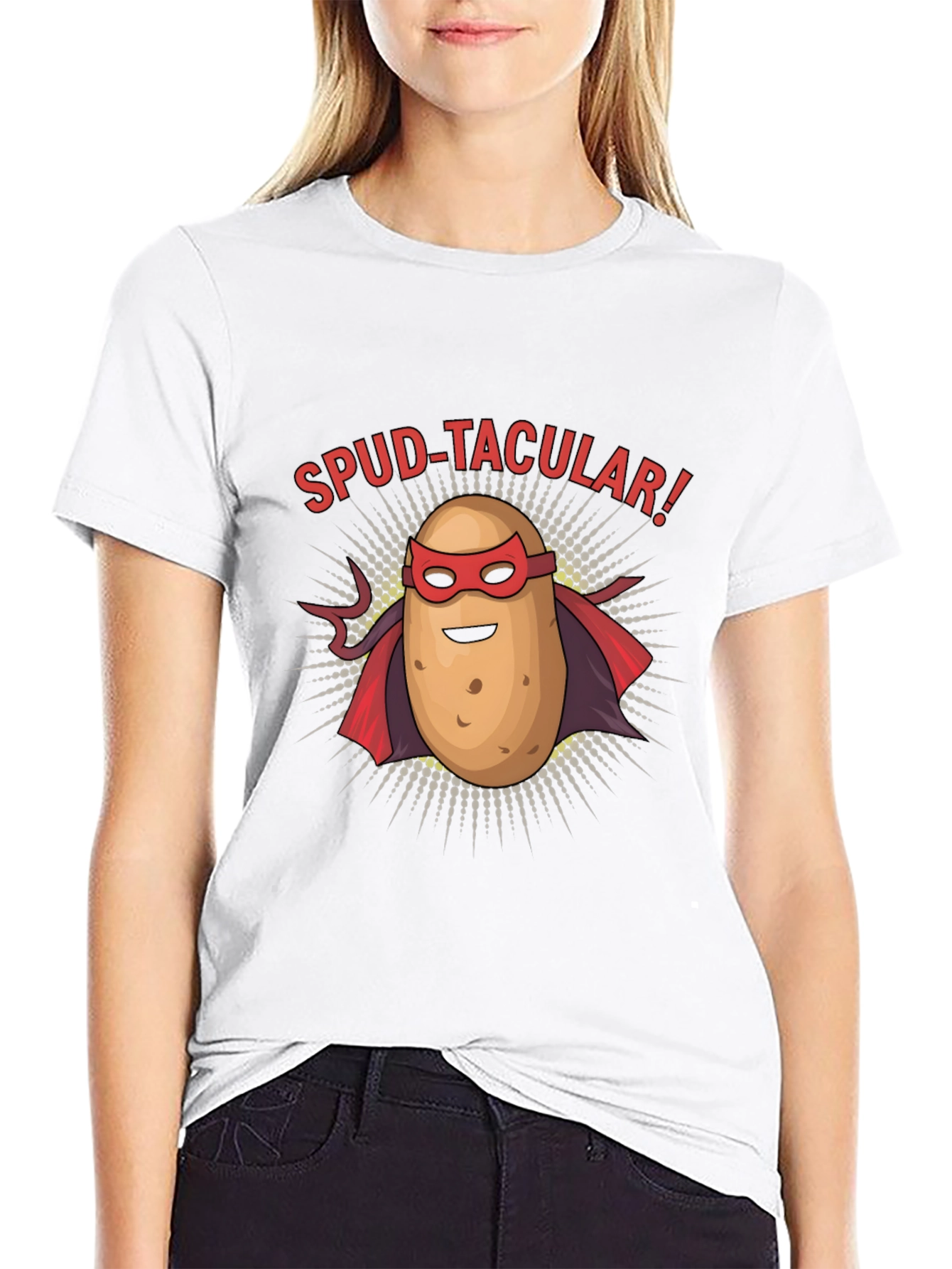 Spud-tacular Potato Superhero Black T-Shirt