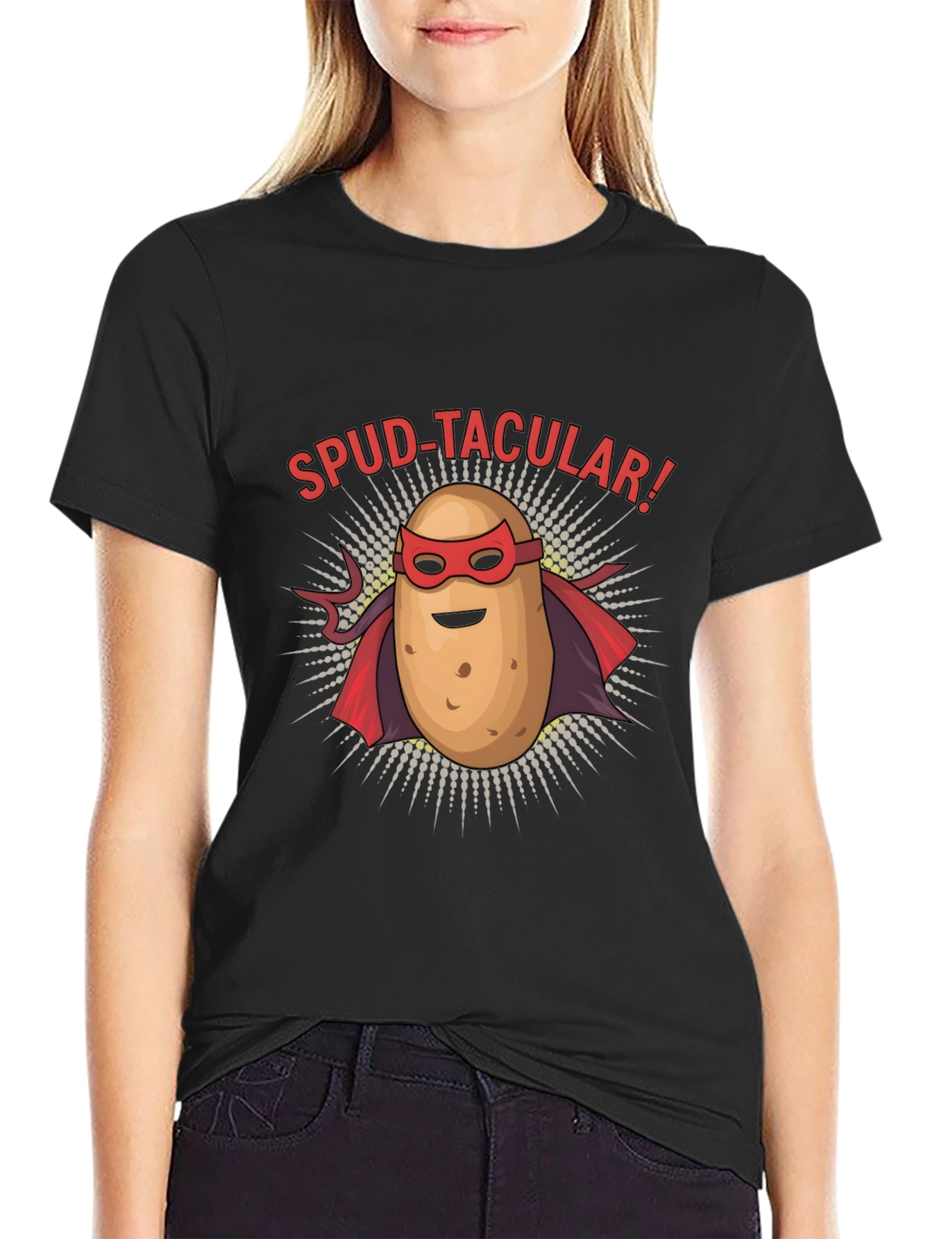 Spud-tacular Potato Superhero Black T-Shirt