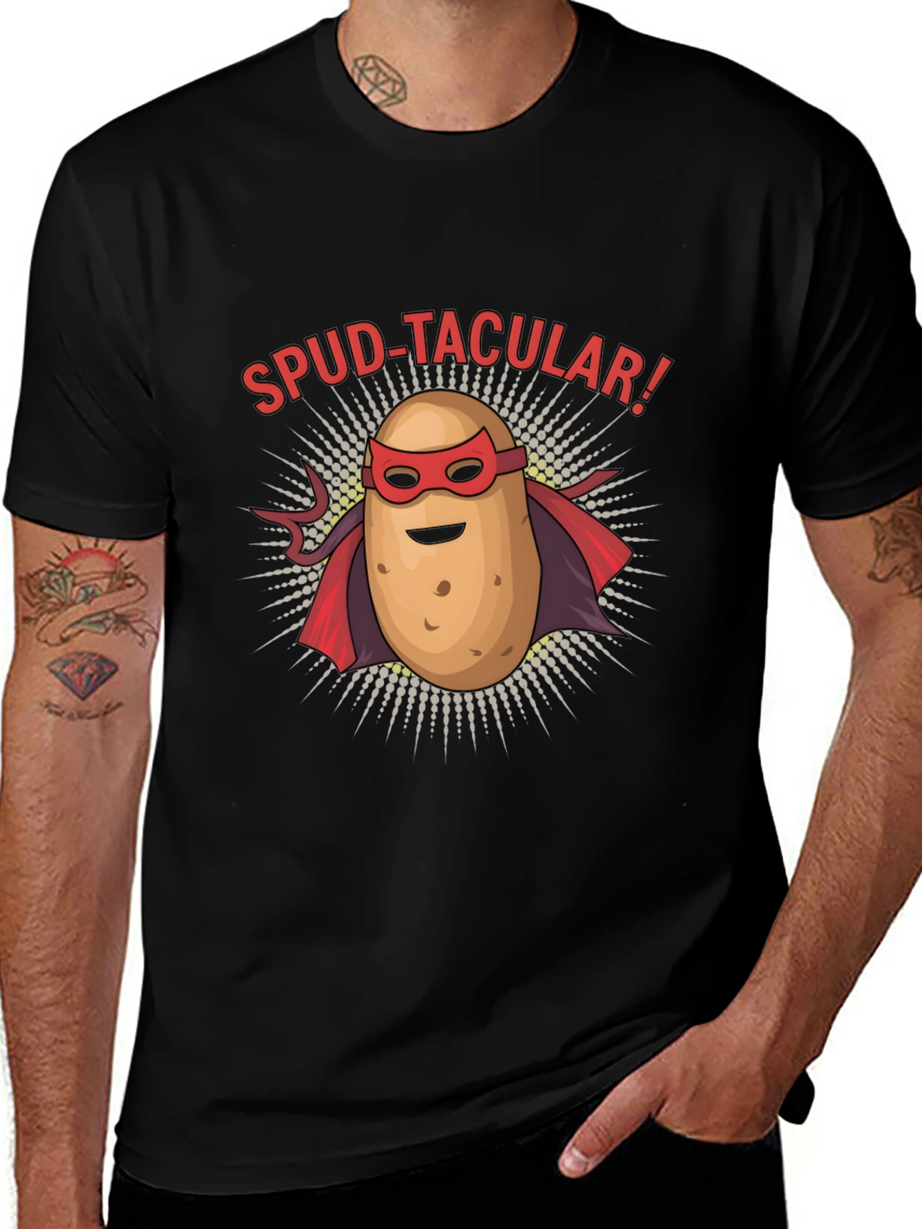 Spud-tacular Potato Superhero Black T-Shirt