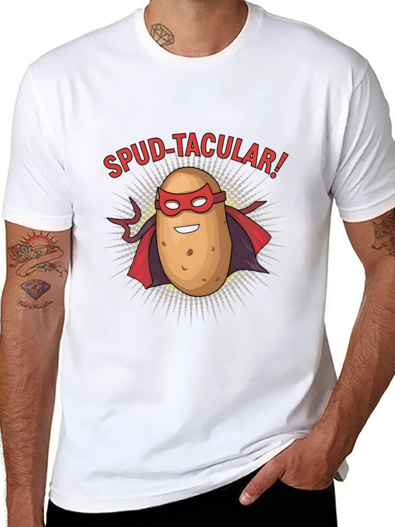 Spud-tacular Potato Superhero Black T-Shirt