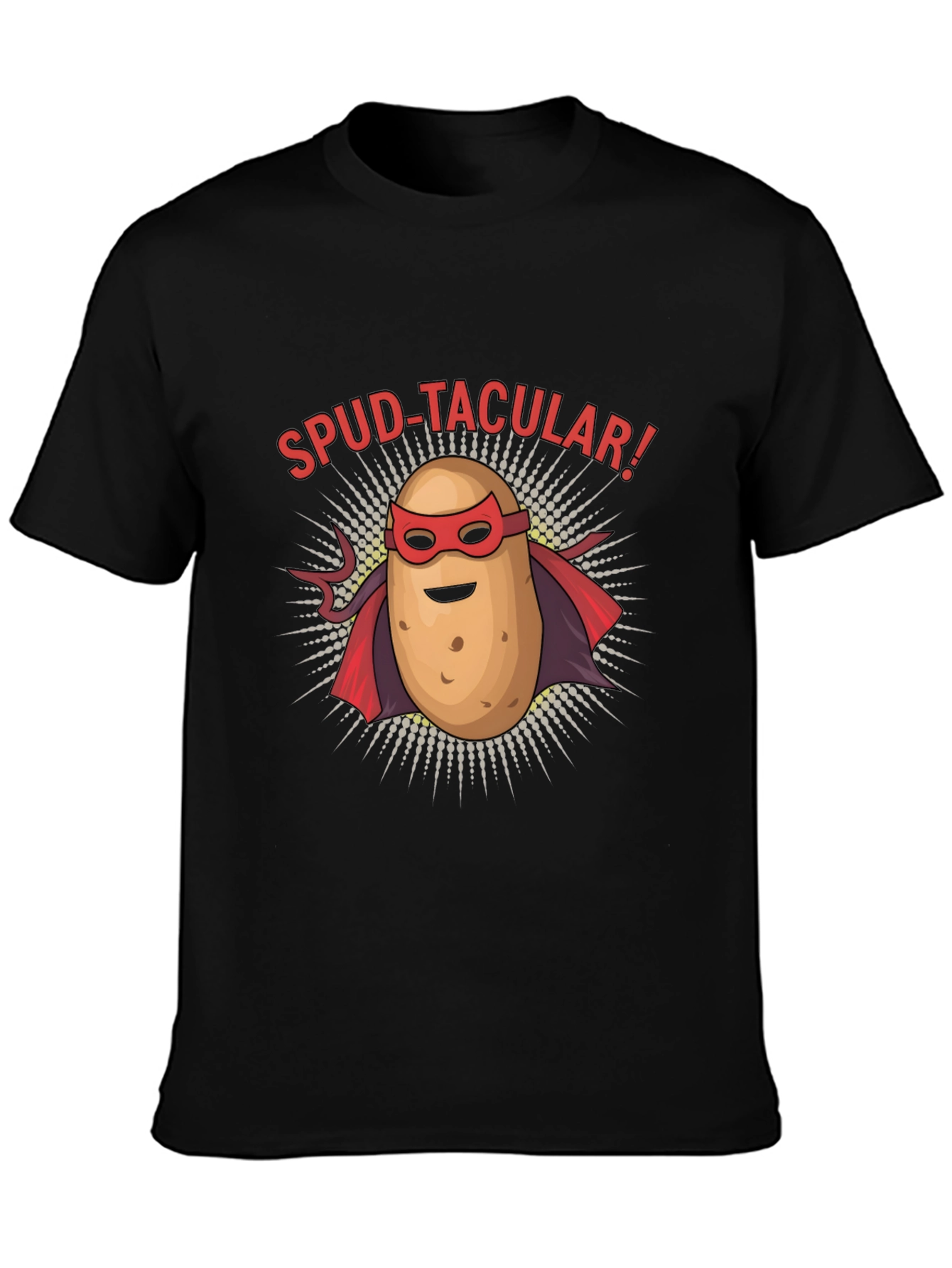 Spud-tacular Potato Superhero Black T-Shirt