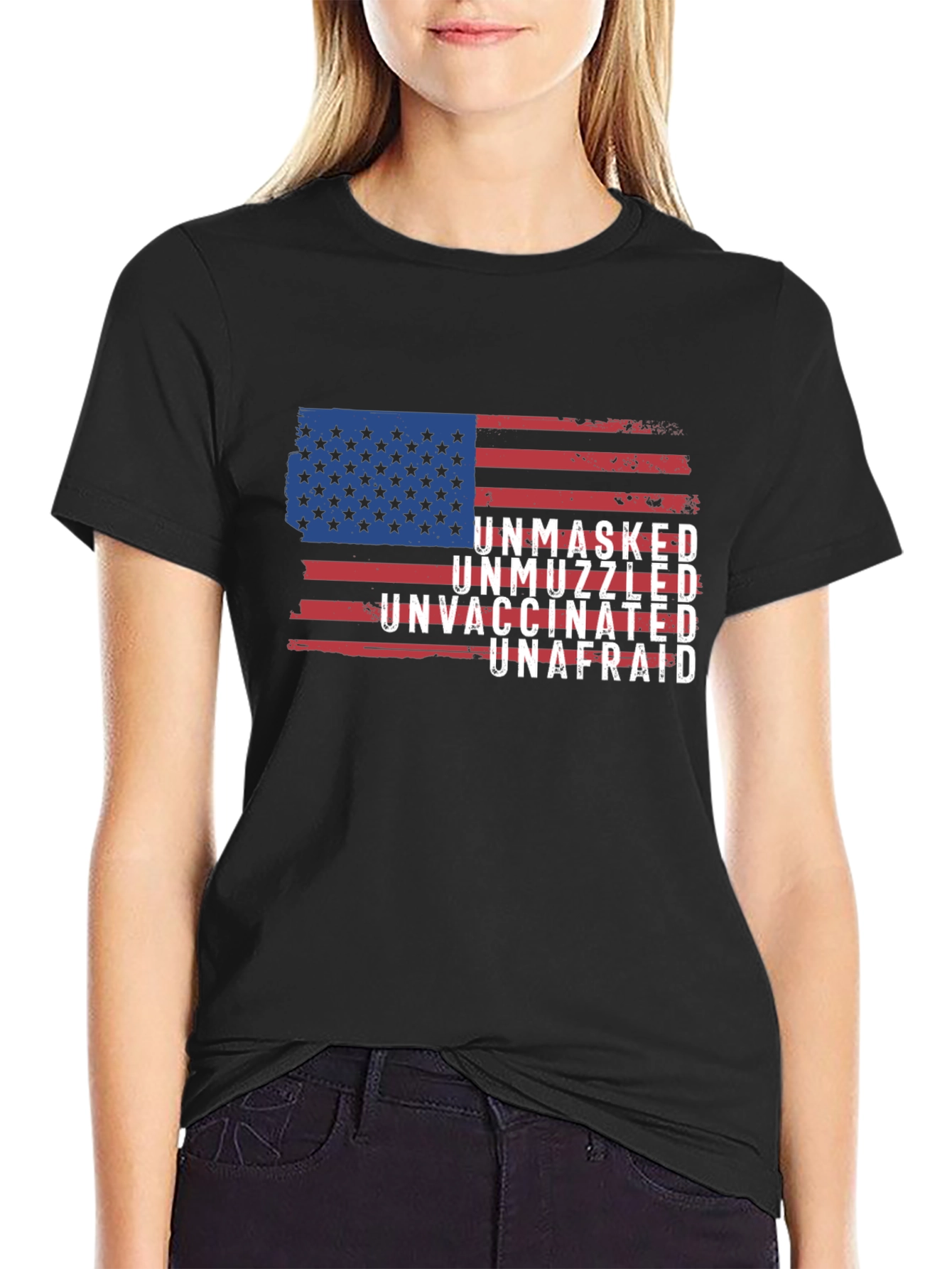 Unmasked Unvaccinated Unafraid American Flag T-Shirt