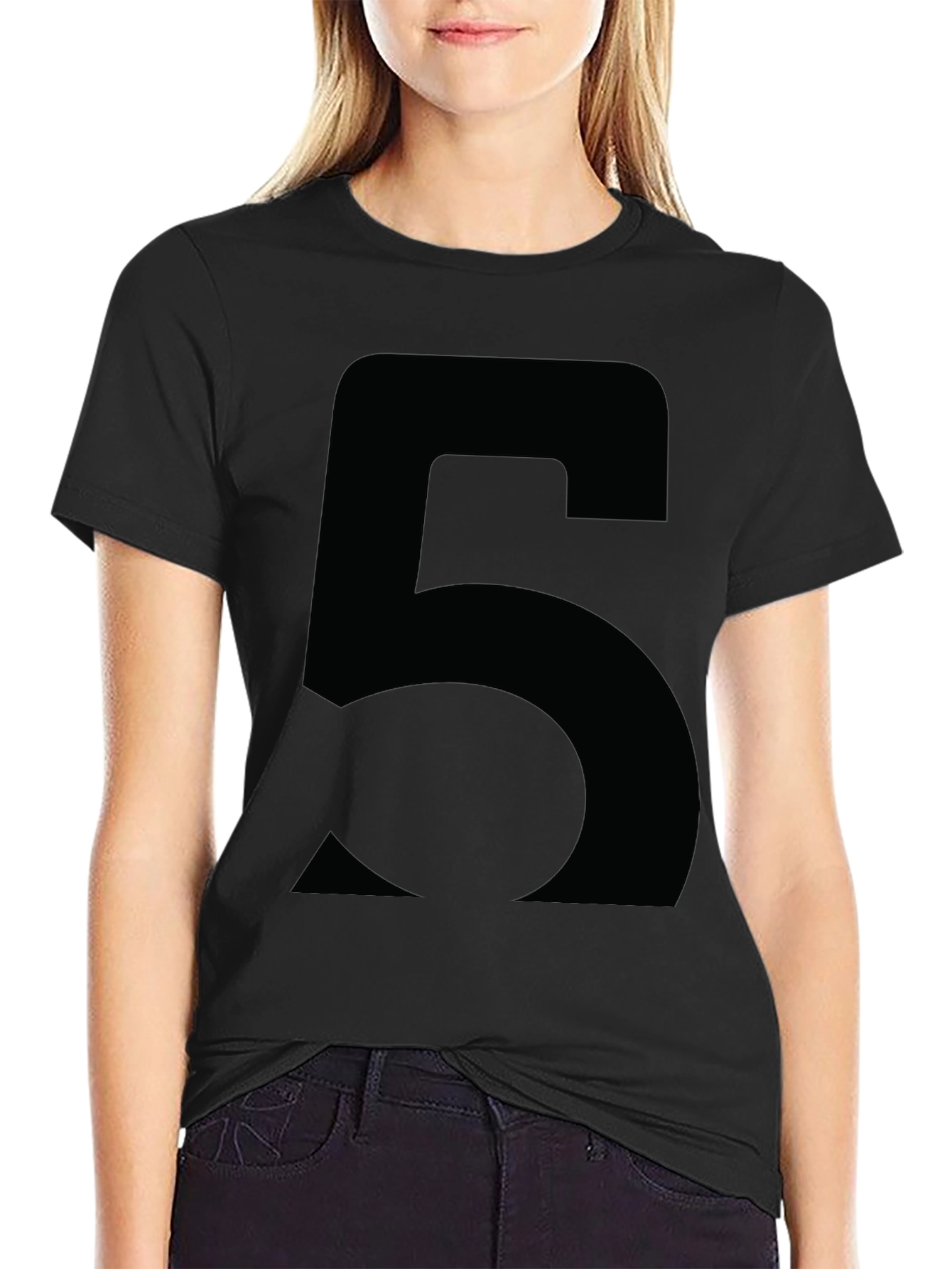 Bold Number 5 Graphic Tee - Classic Black Cotton
