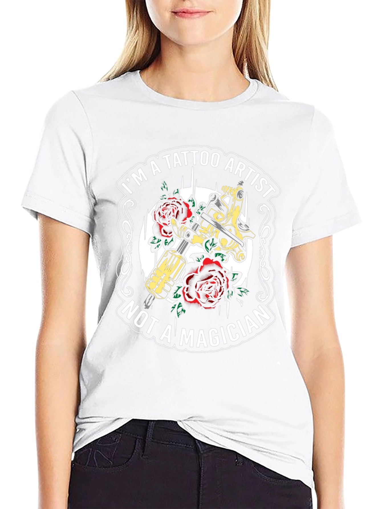 Tattoo Artist T-Shirt - Tattoo Machine & Roses