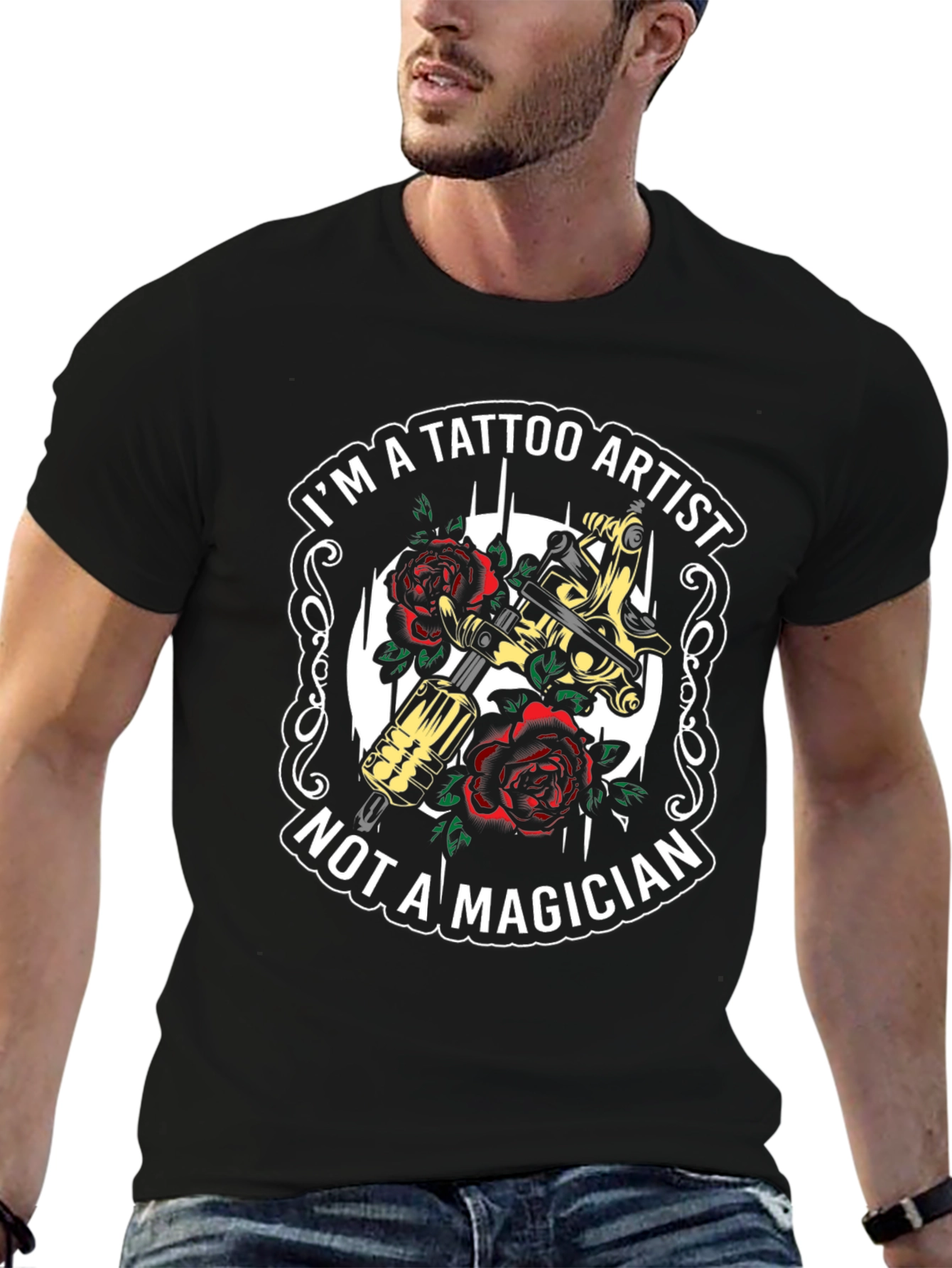 Tattoo Artist T-Shirt - Tattoo Machine & Roses