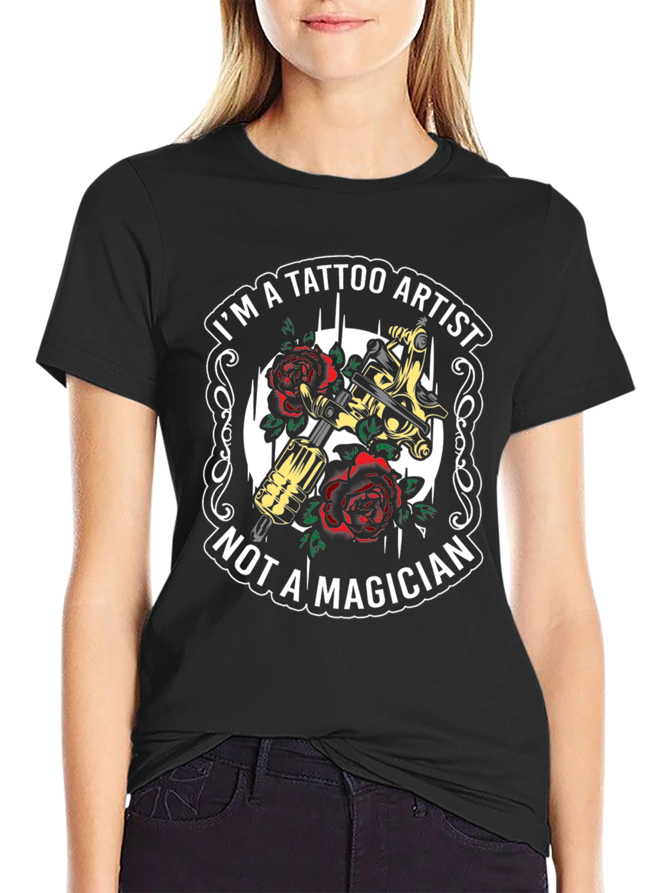 Tattoo Artist T-Shirt - Tattoo Machine & Roses