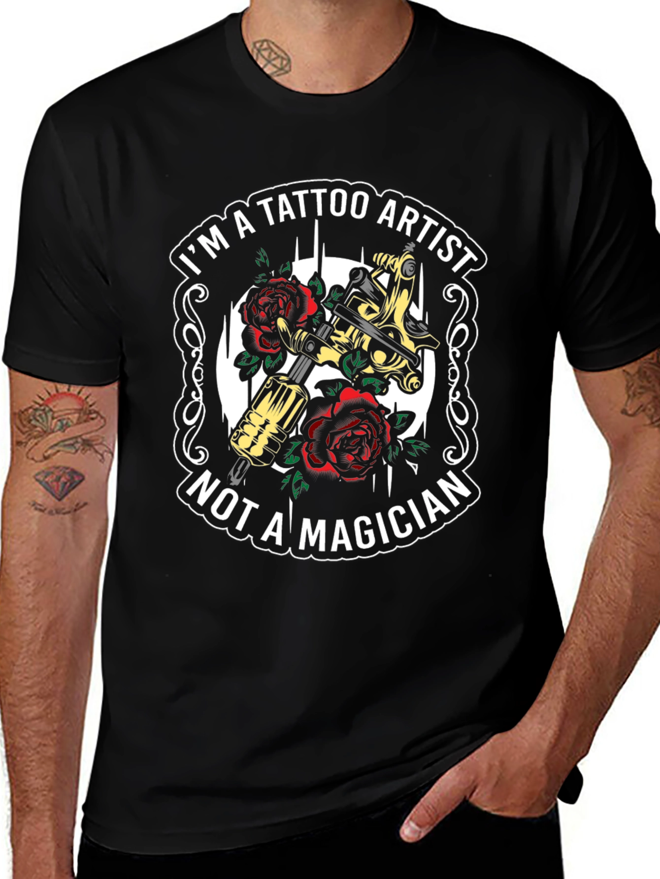 Tattoo Artist T-Shirt - Tattoo Machine & Roses