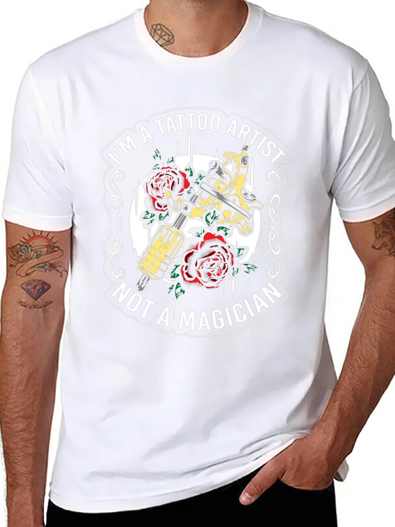 Tattoo Artist T-Shirt - Tattoo Machine & Roses