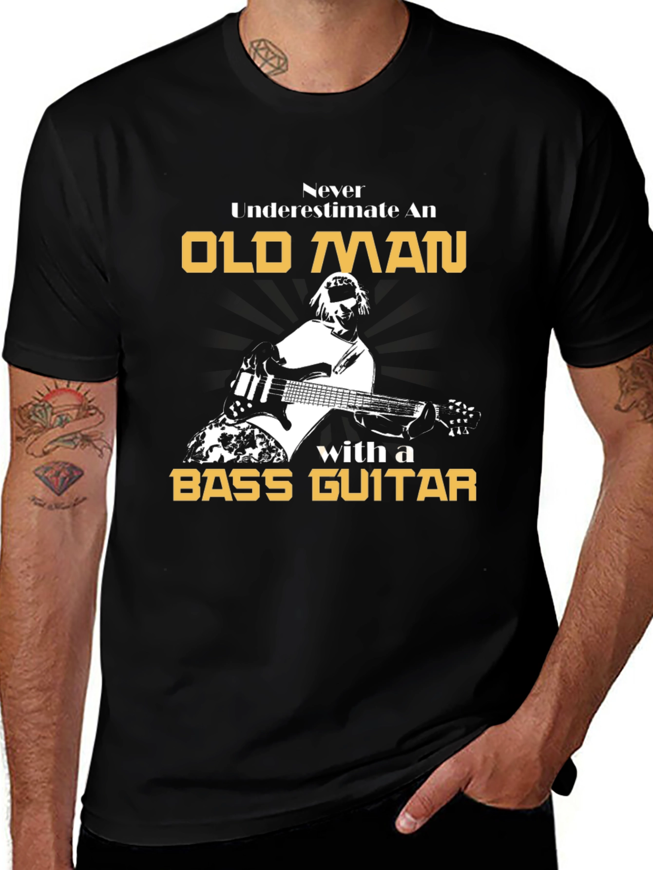 Old Man Bass Guitar Graphic T-Shirt