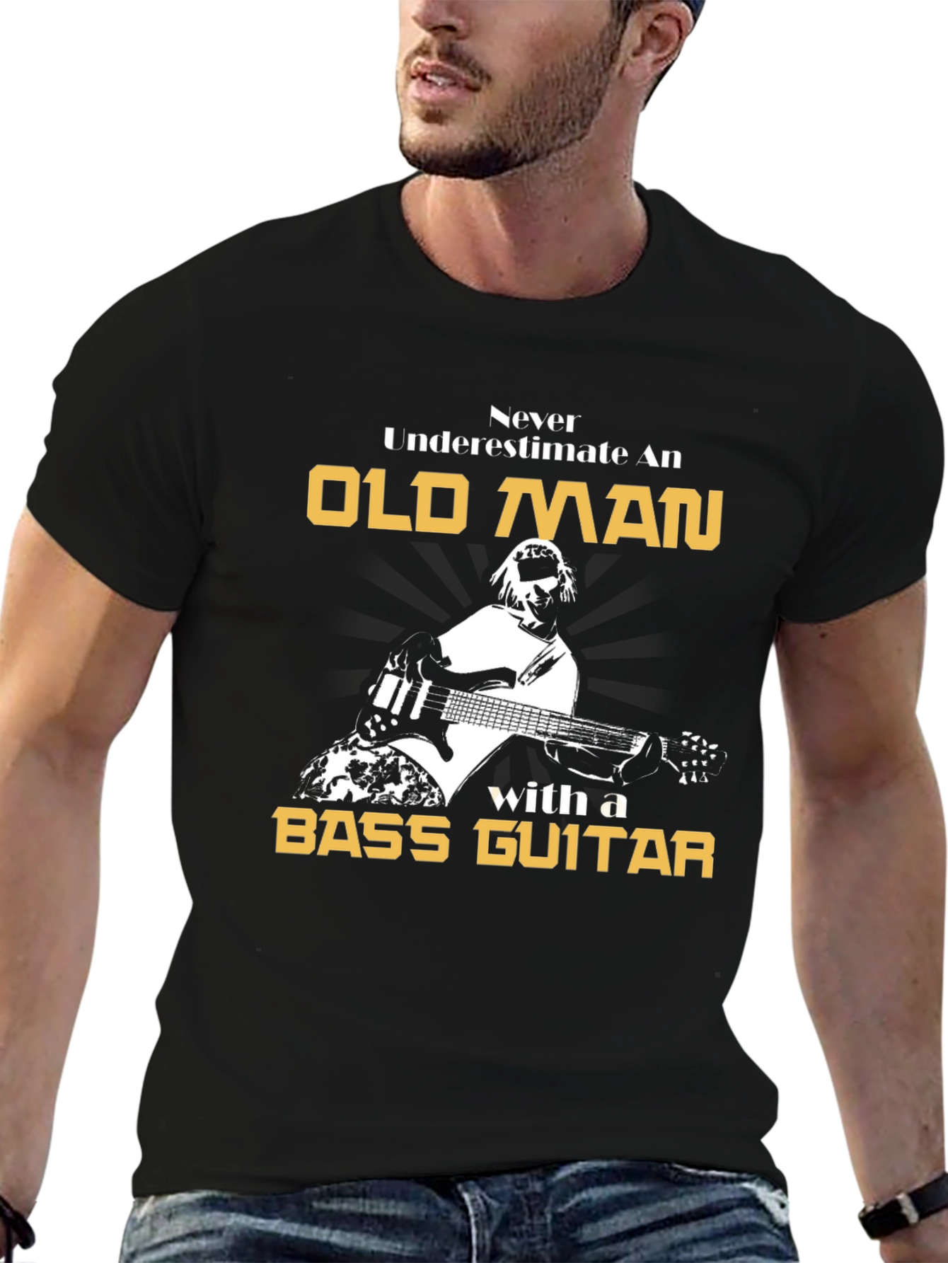 Old Man Bass Guitar Graphic T-Shirt