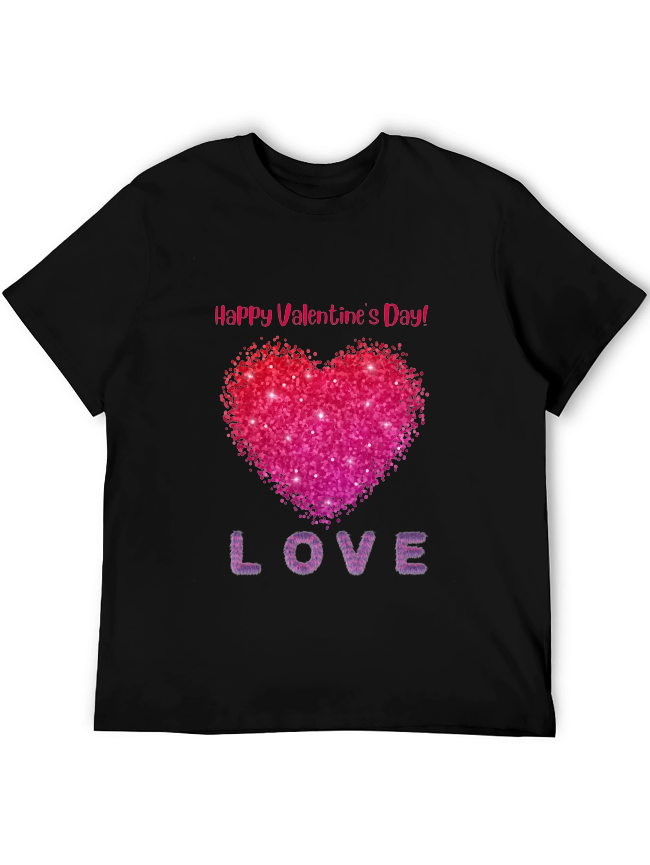 Valentines Day Sparkle Heart Black T-Shirt