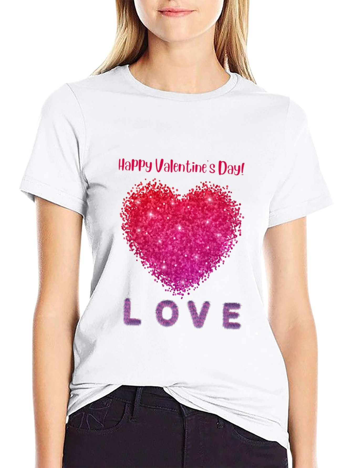 Valentines Day Sparkle Heart Black T-Shirt