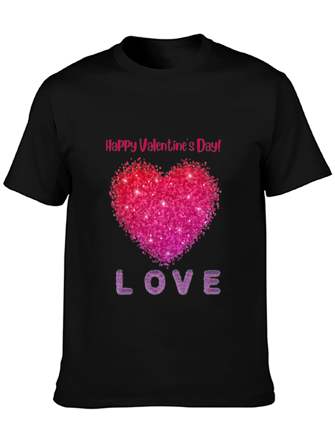 Valentines Day Sparkle Heart Black T-Shirt