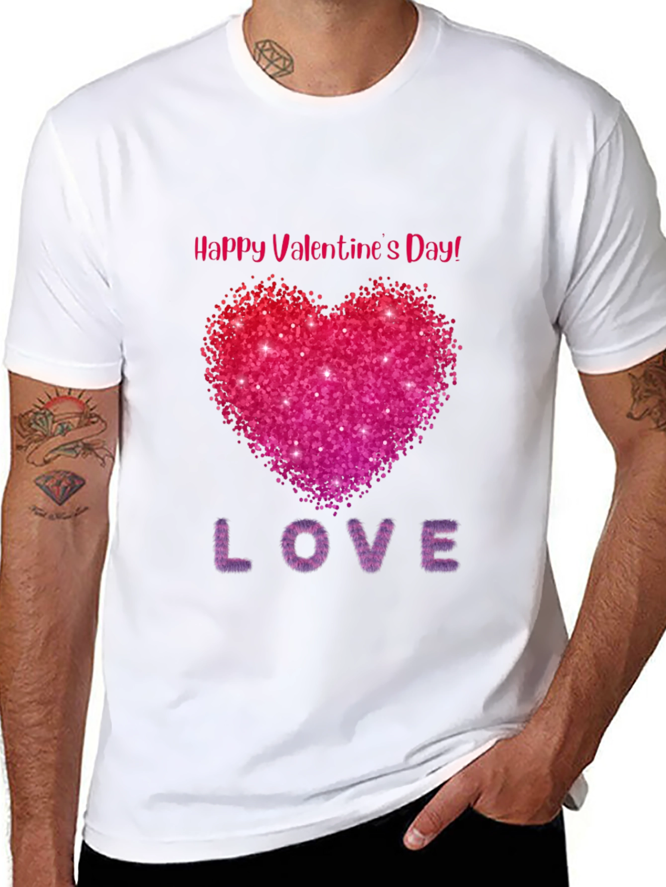 Valentines Day Sparkle Heart Black T-Shirt