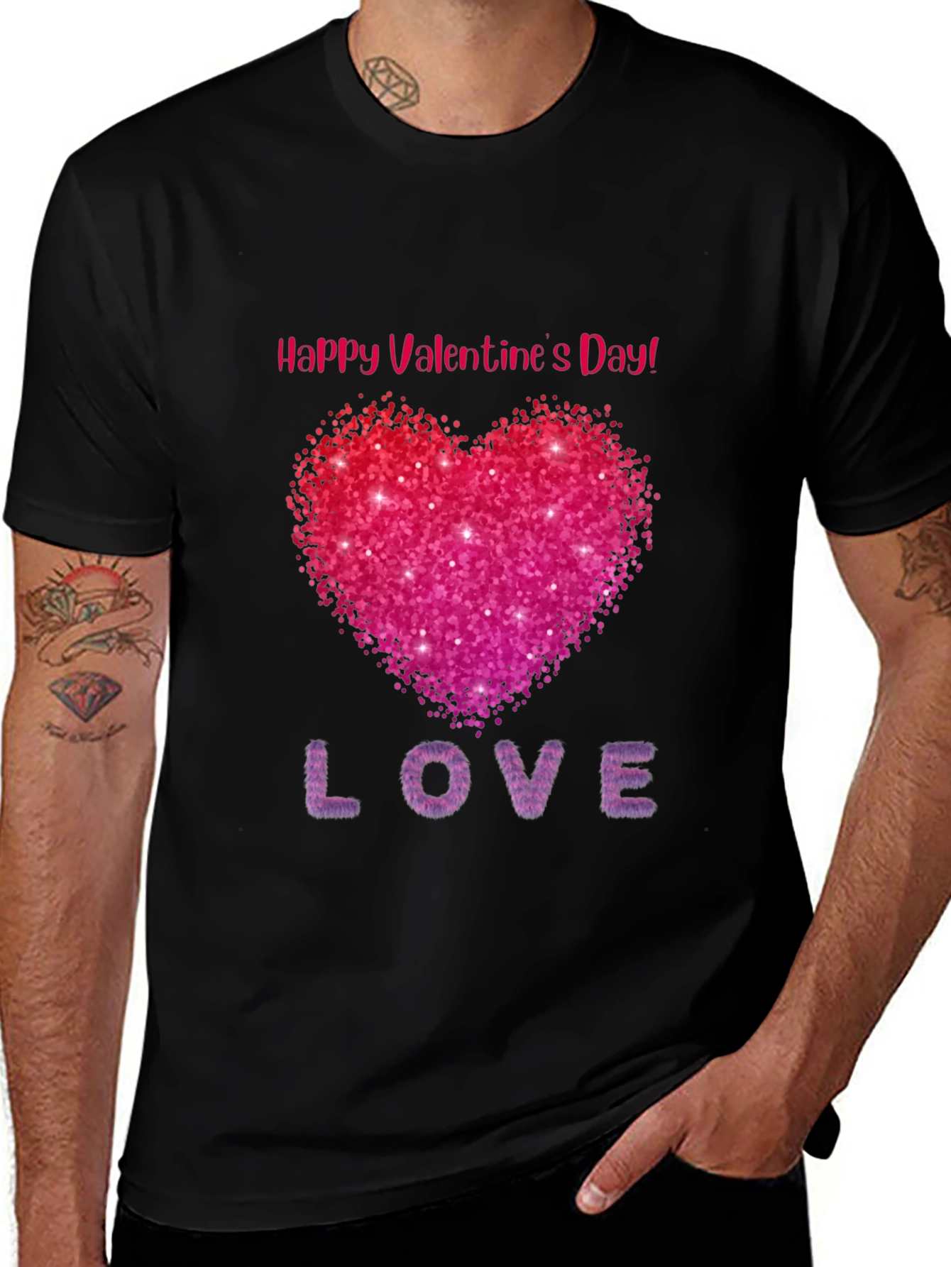 Valentines Day Sparkle Heart Black T-Shirt