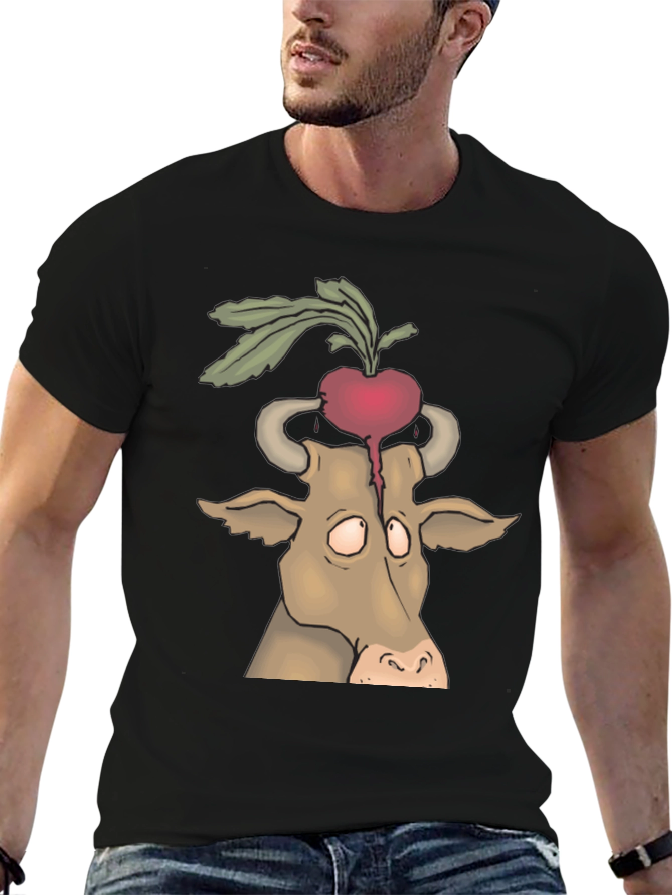 Beet Head Cow Graphic Tee - Unique Animal T-Shirt