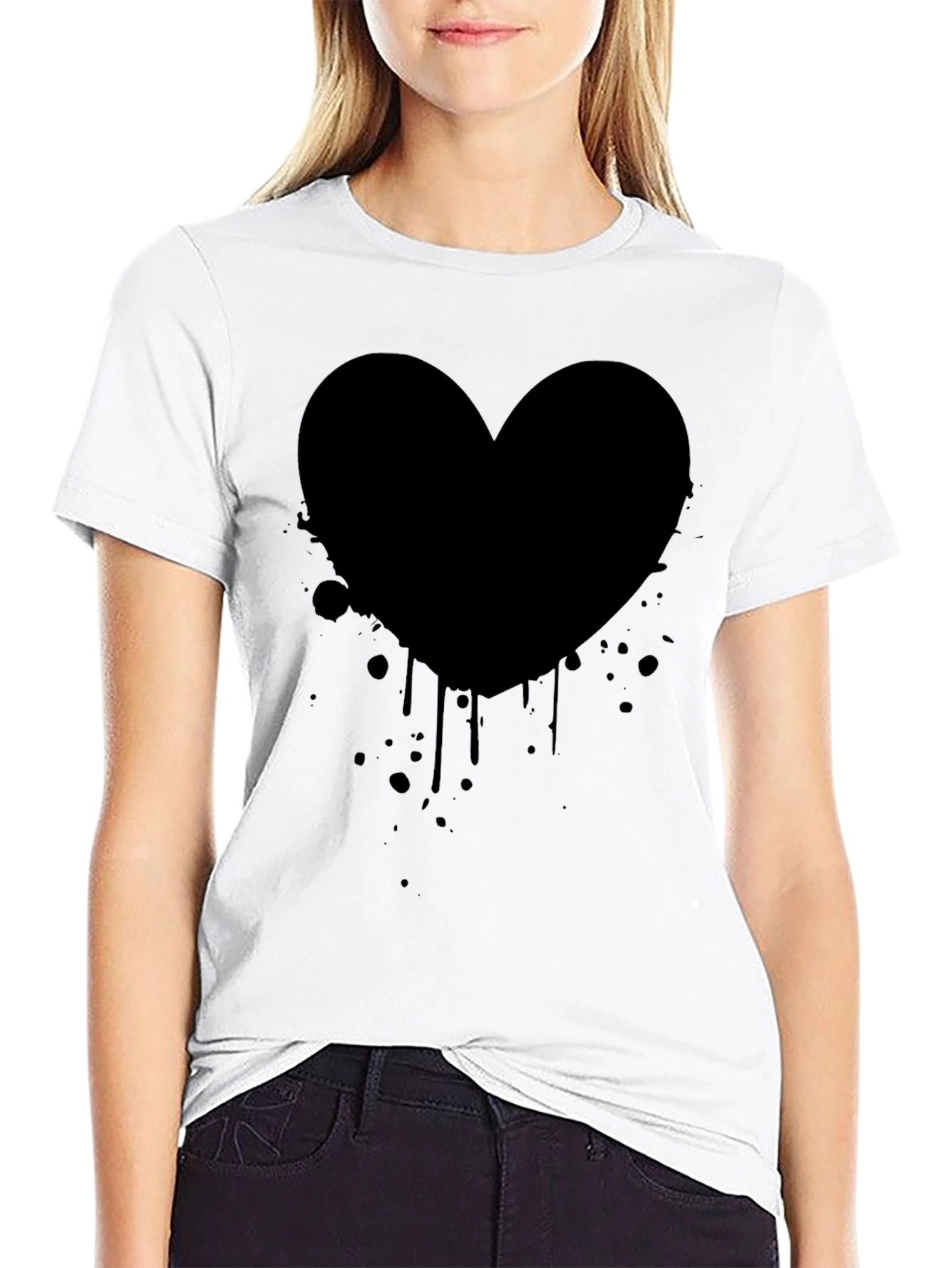Black Heart Splatter Graphic Tee - Trendy Casual Style