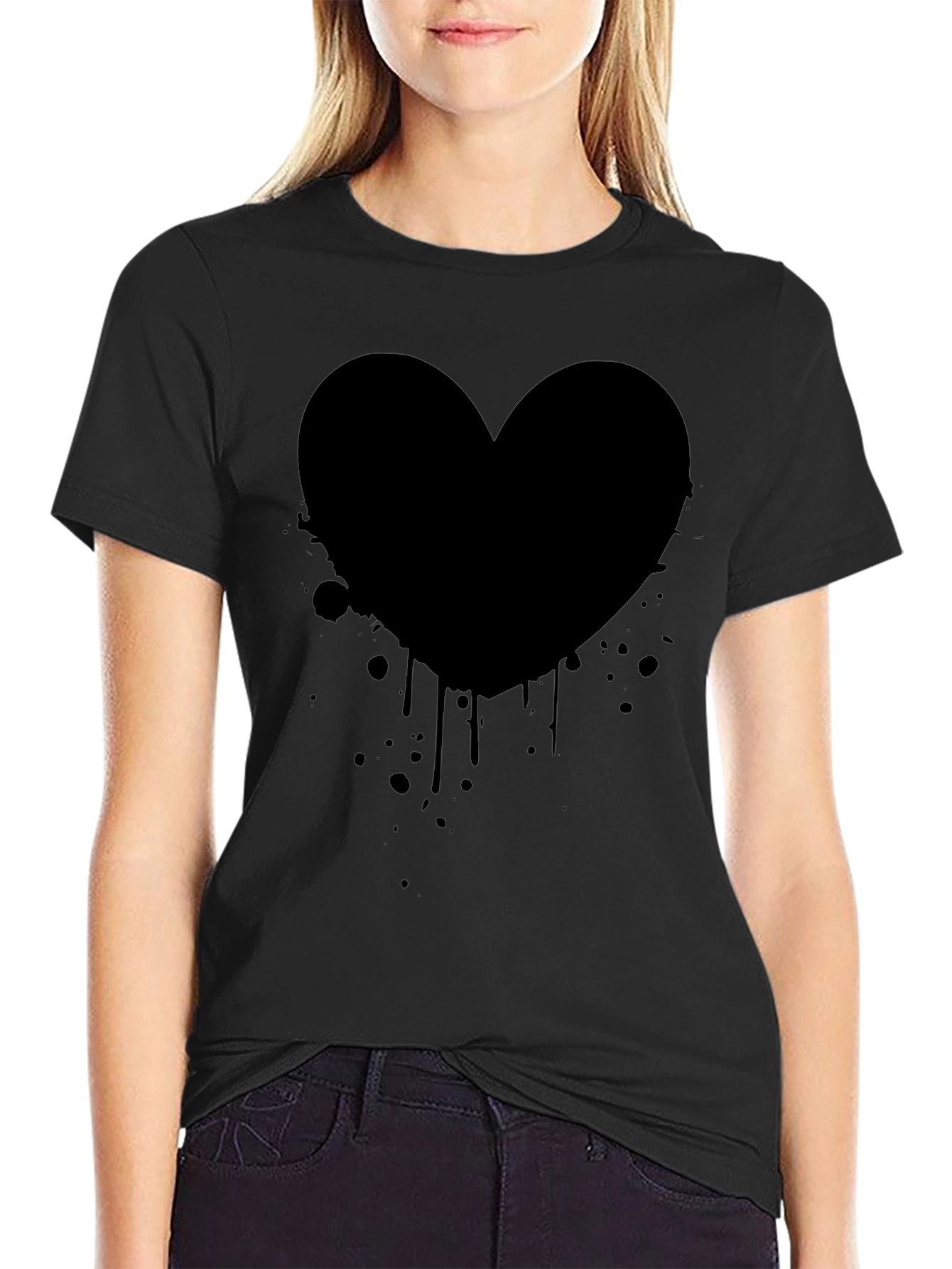 Black Heart Splatter Graphic Tee - Trendy Casual Style