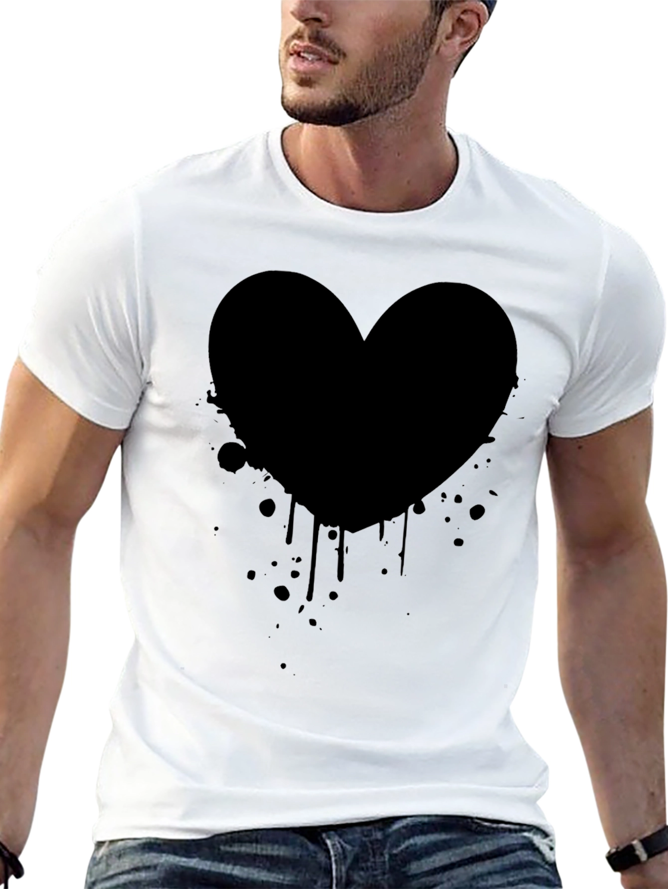 Black Heart Splatter Graphic Tee - Trendy Casual Style