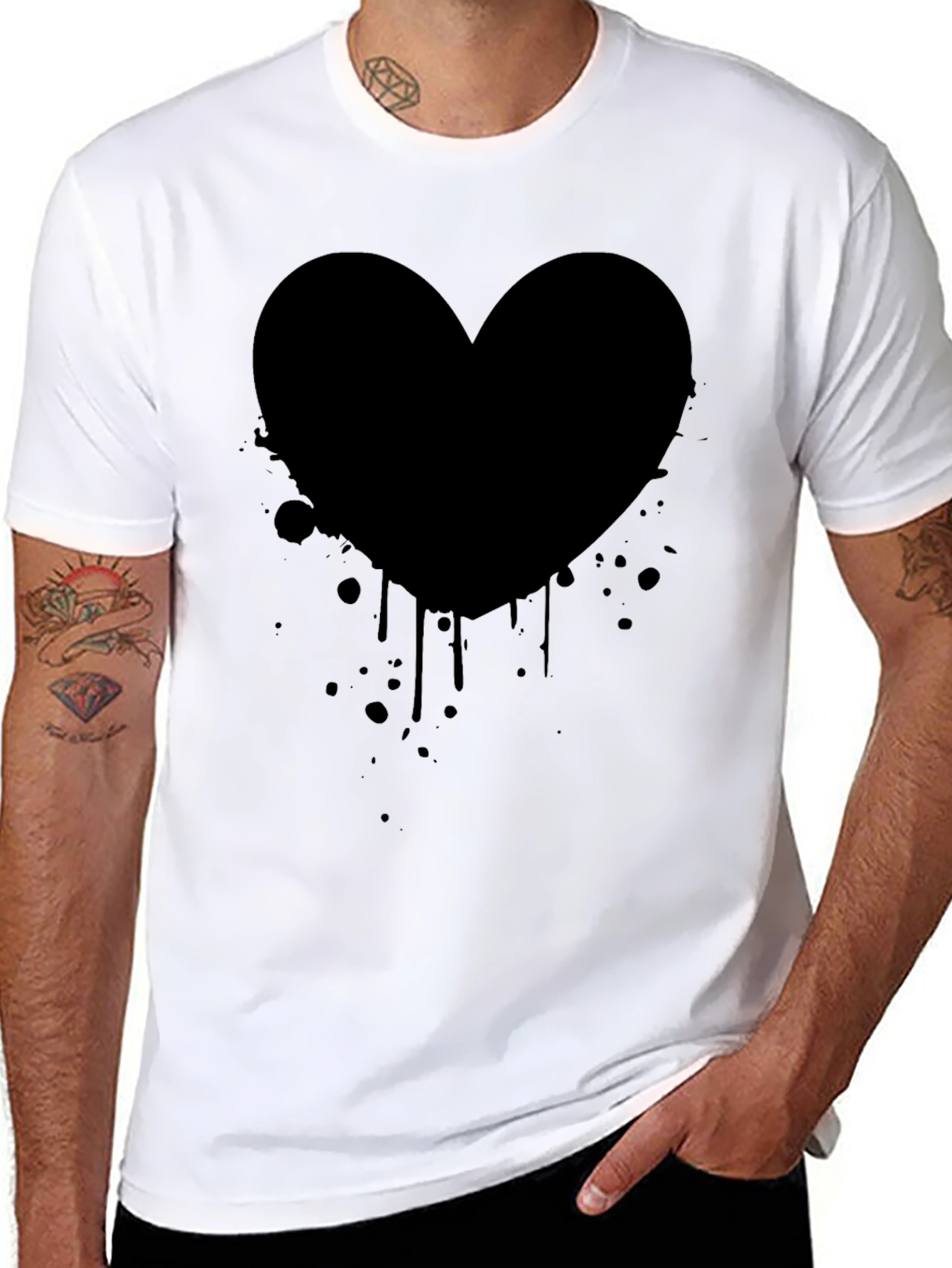 Black Heart Splatter Graphic Tee - Trendy Casual Style
