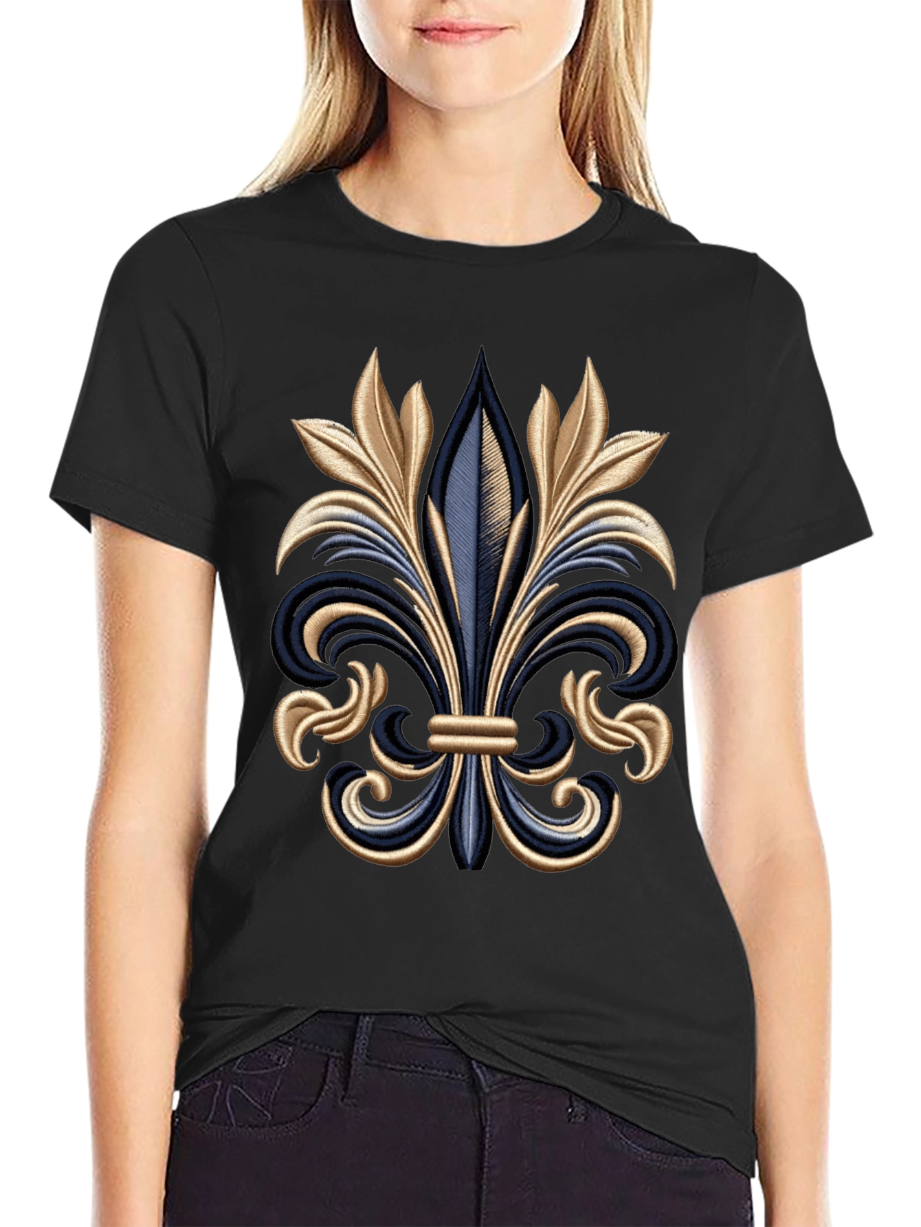 Fleur-de-lis Embroidered Graphic Tee - Stylish Mens Black T-Shirt