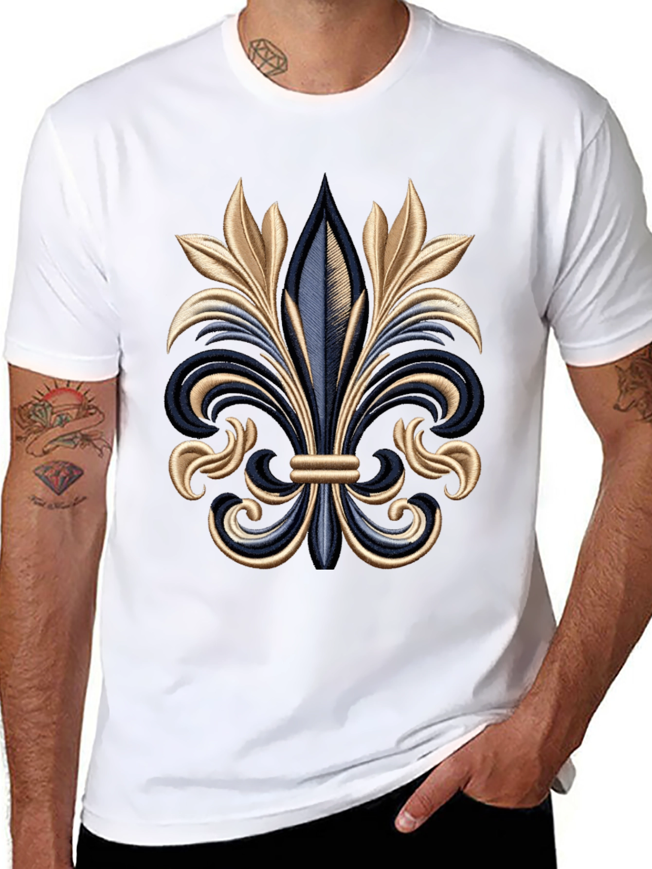 Fleur-de-lis Embroidered Graphic Tee - Stylish Mens Black T-Shirt