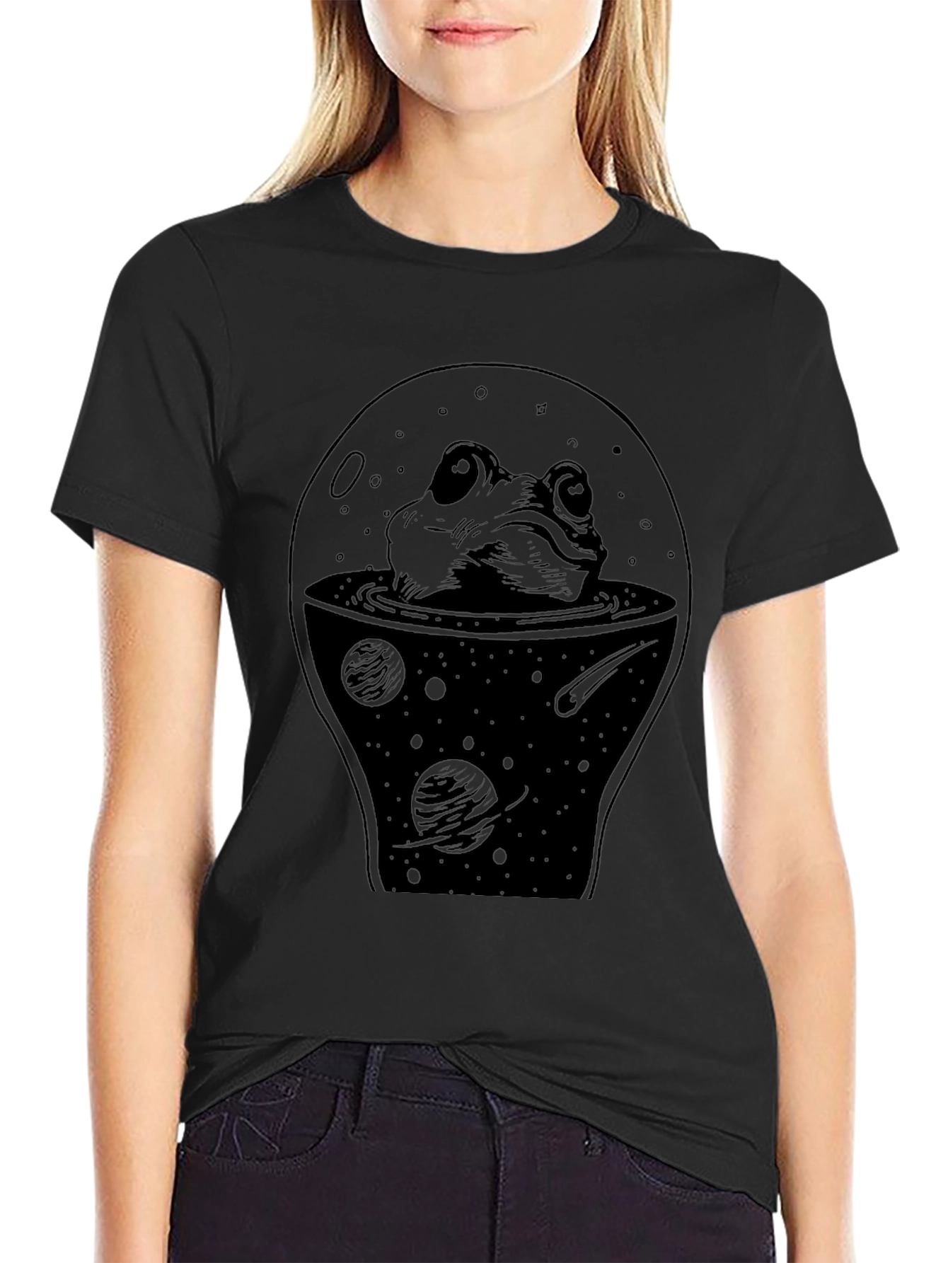 Frog in Space Black T-Shirt