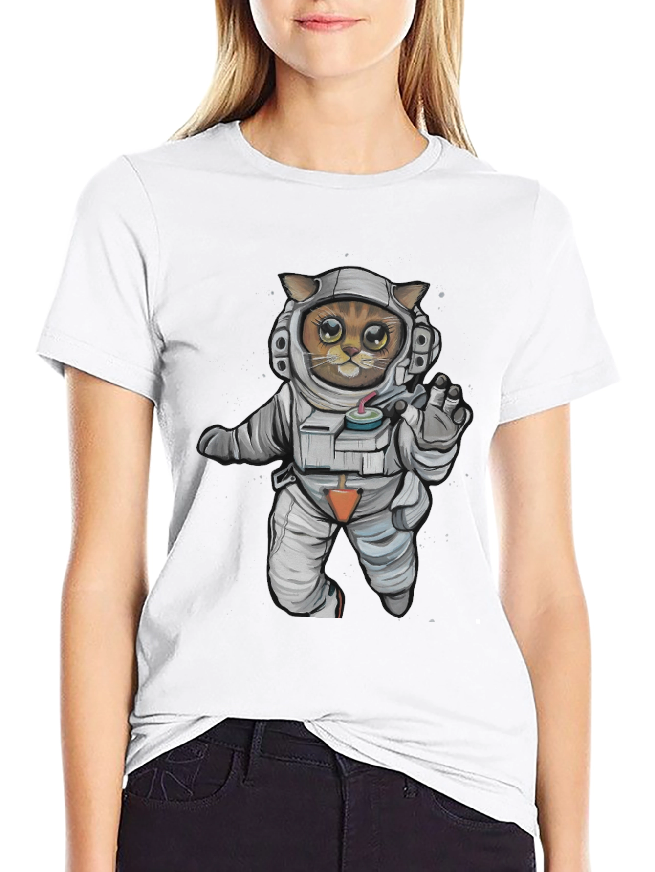 Astronaut Cat Graphic Tee - Black