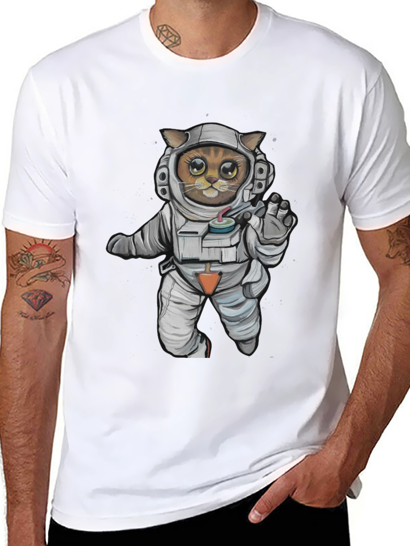 Astronaut Cat Graphic Tee - Black
