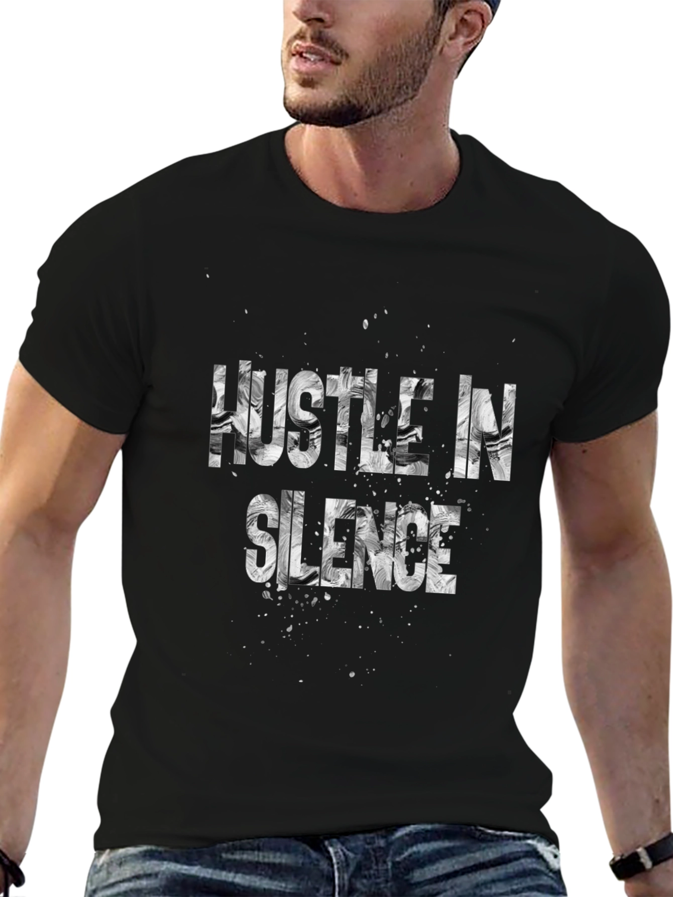 Hustle in Silence Graphic Tee - Black Cotton