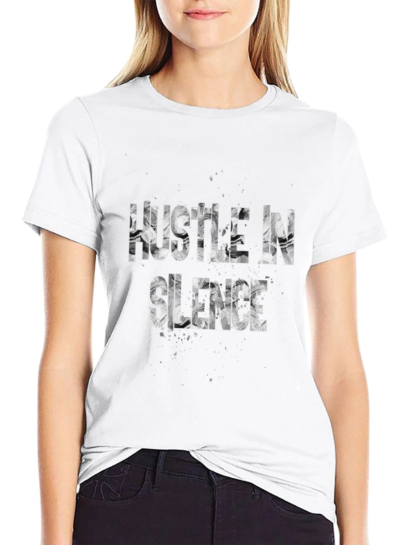 Hustle in Silence Graphic Tee - Black Cotton