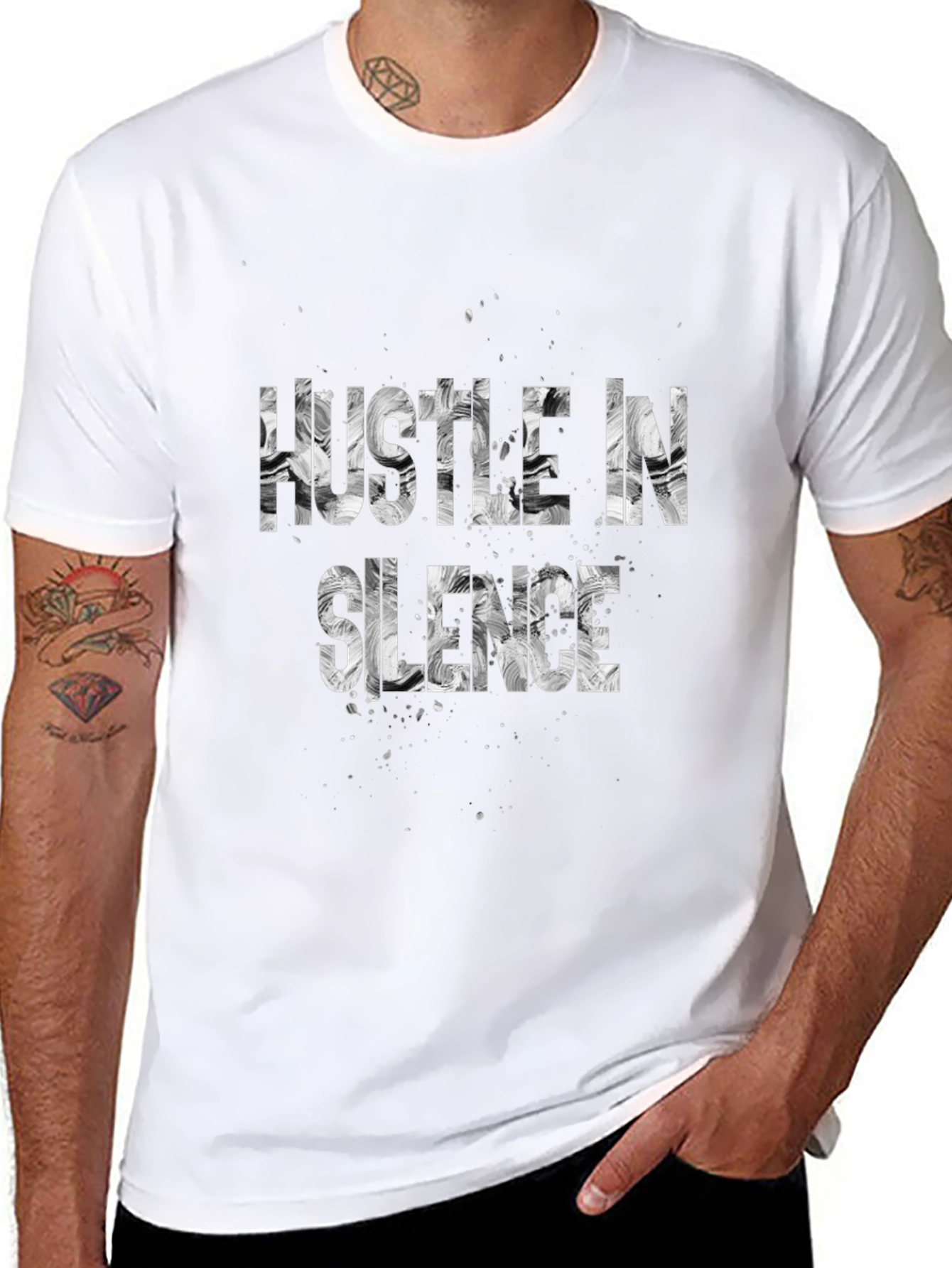 Hustle in Silence Graphic Tee - Black Cotton