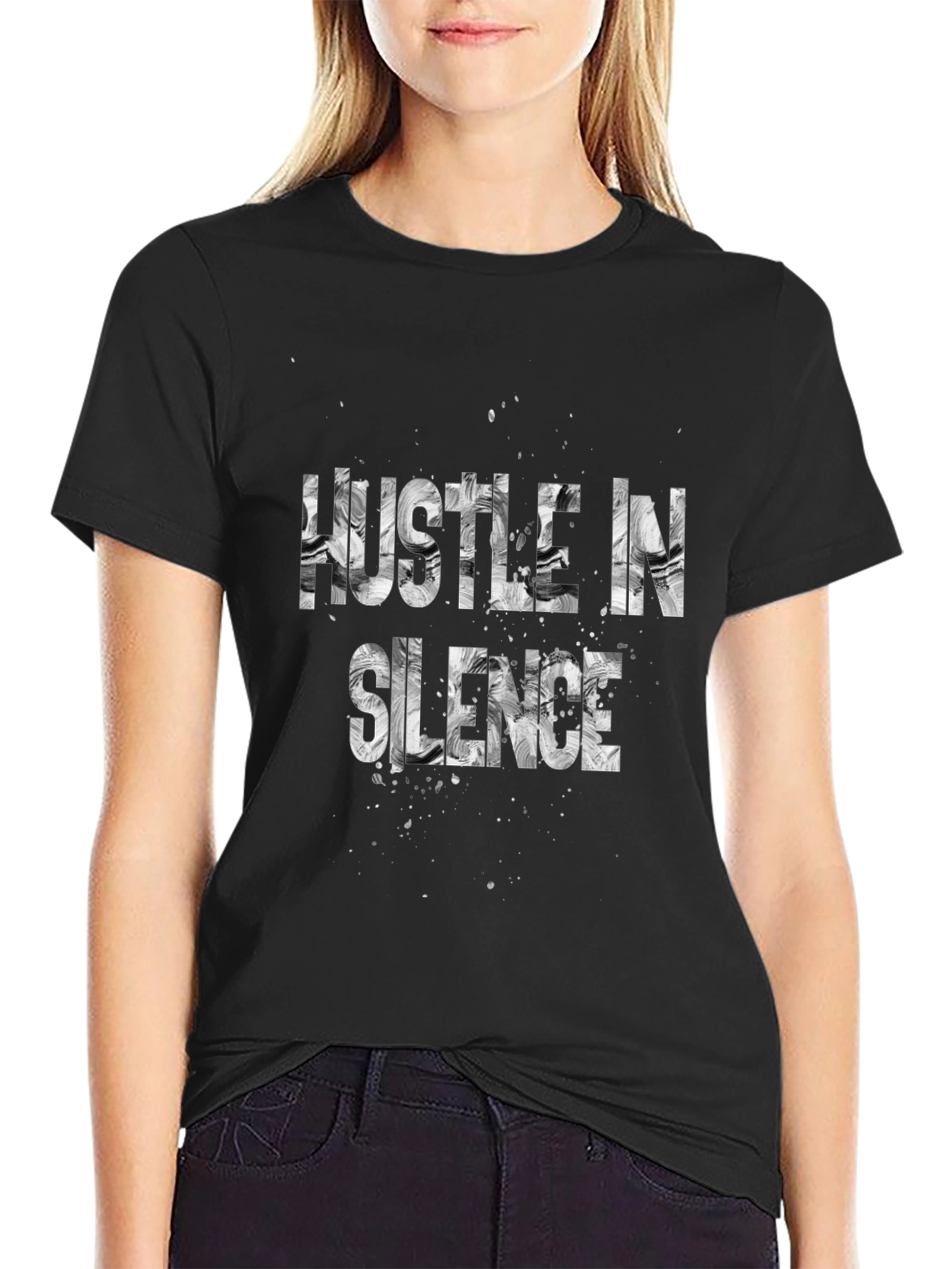 Hustle in Silence Graphic Tee - Black Cotton