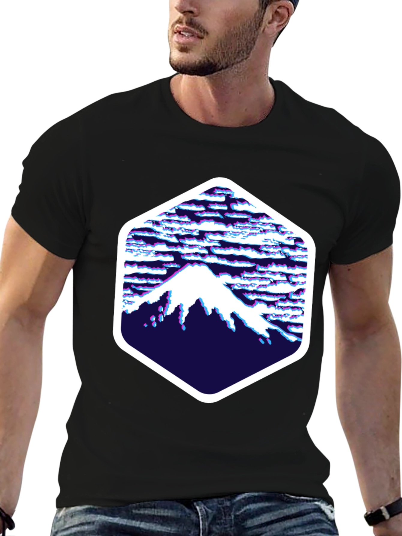 Abstract Mountain Hex Graphic Tee - Black