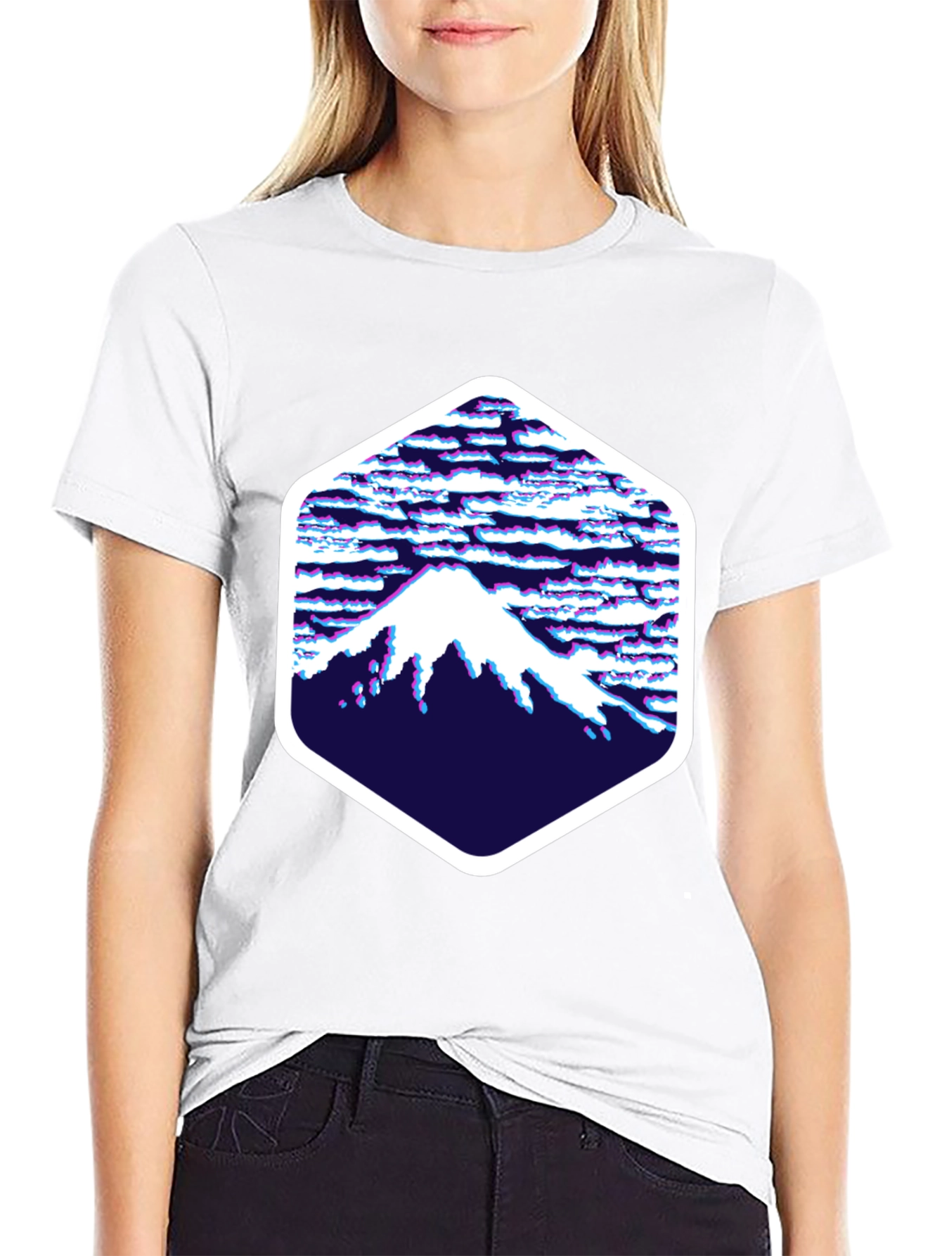 Abstract Mountain Hex Graphic Tee - Black