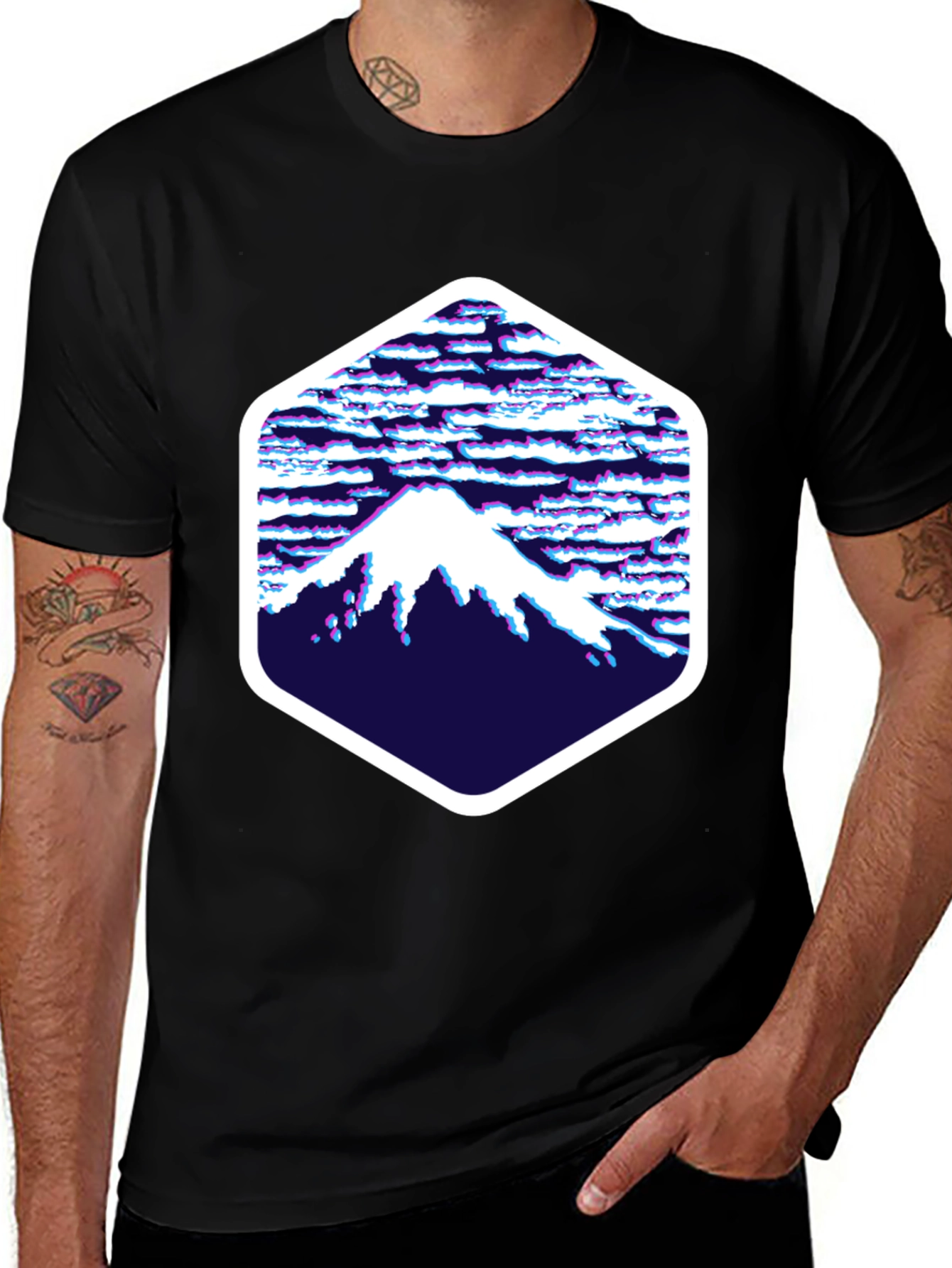 Abstract Mountain Hex Graphic Tee - Black