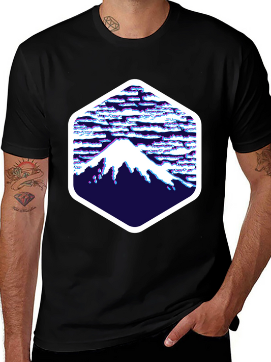 Abstract Mountain Hex Graphic Tee - Black