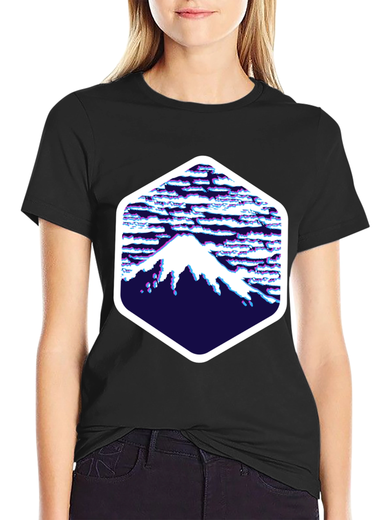 Abstract Mountain Hex Graphic Tee - Black